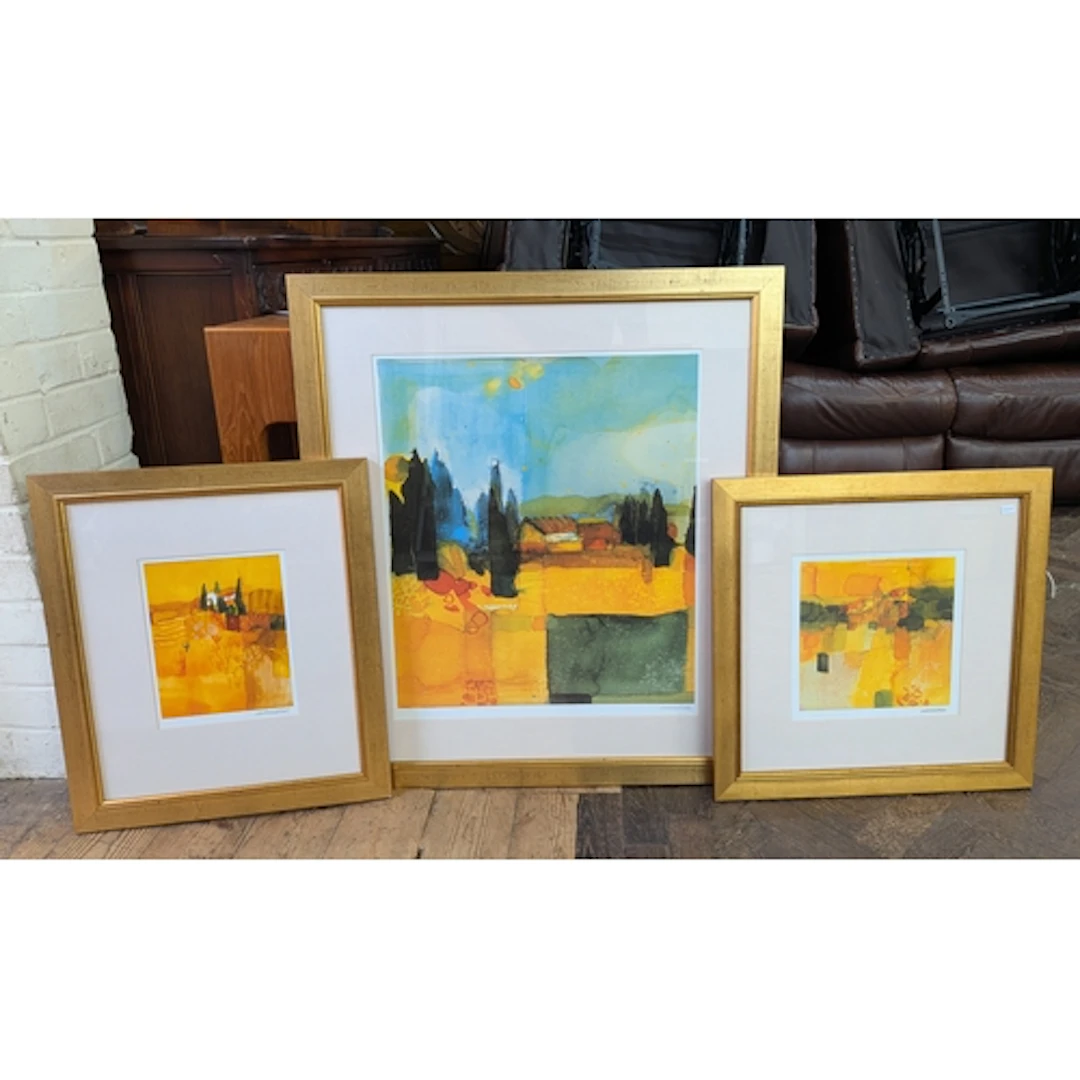 Three large contemporary signed prints depicting Tuscan land...
