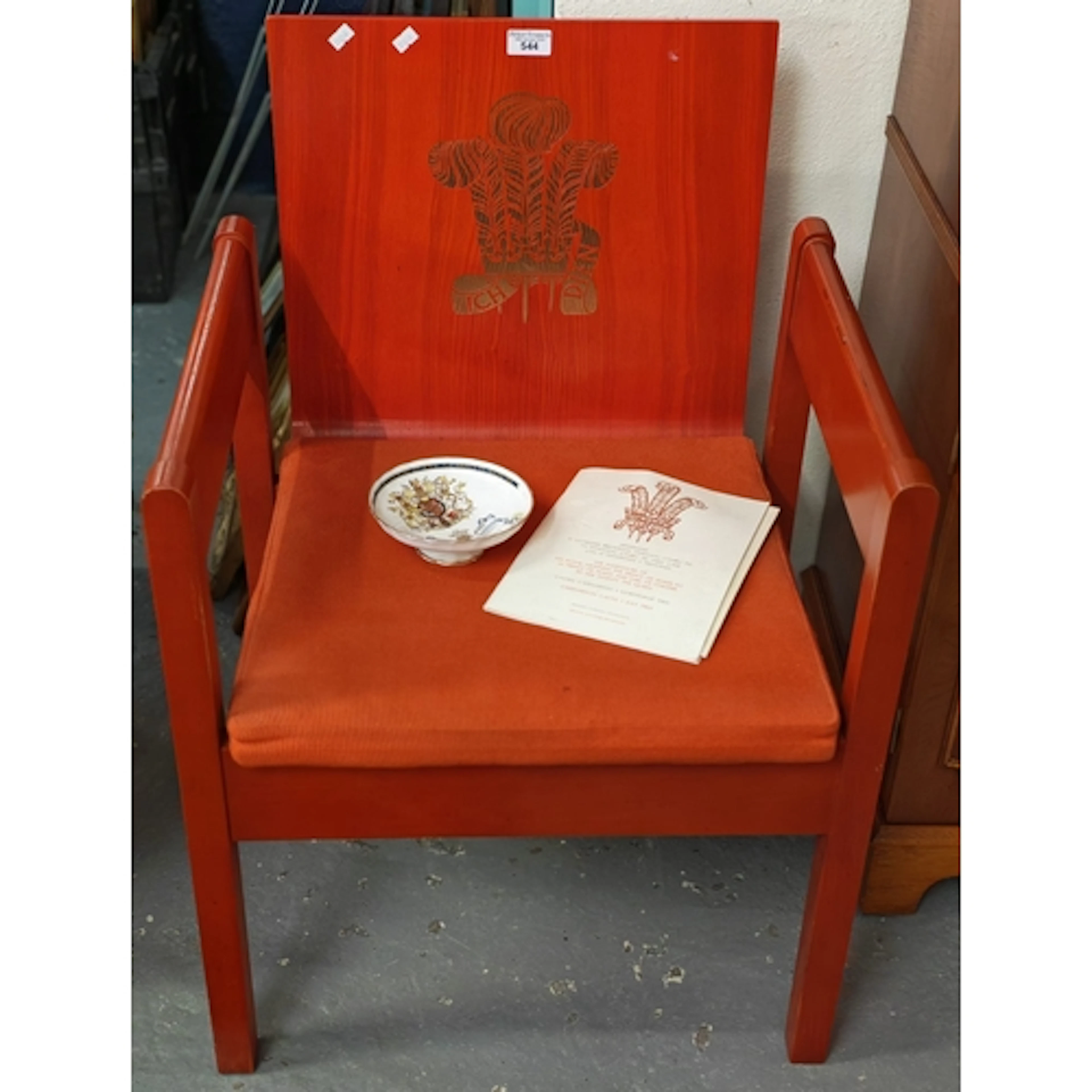 1969 Prince Charles Investiture chair, red finish with gilt ...