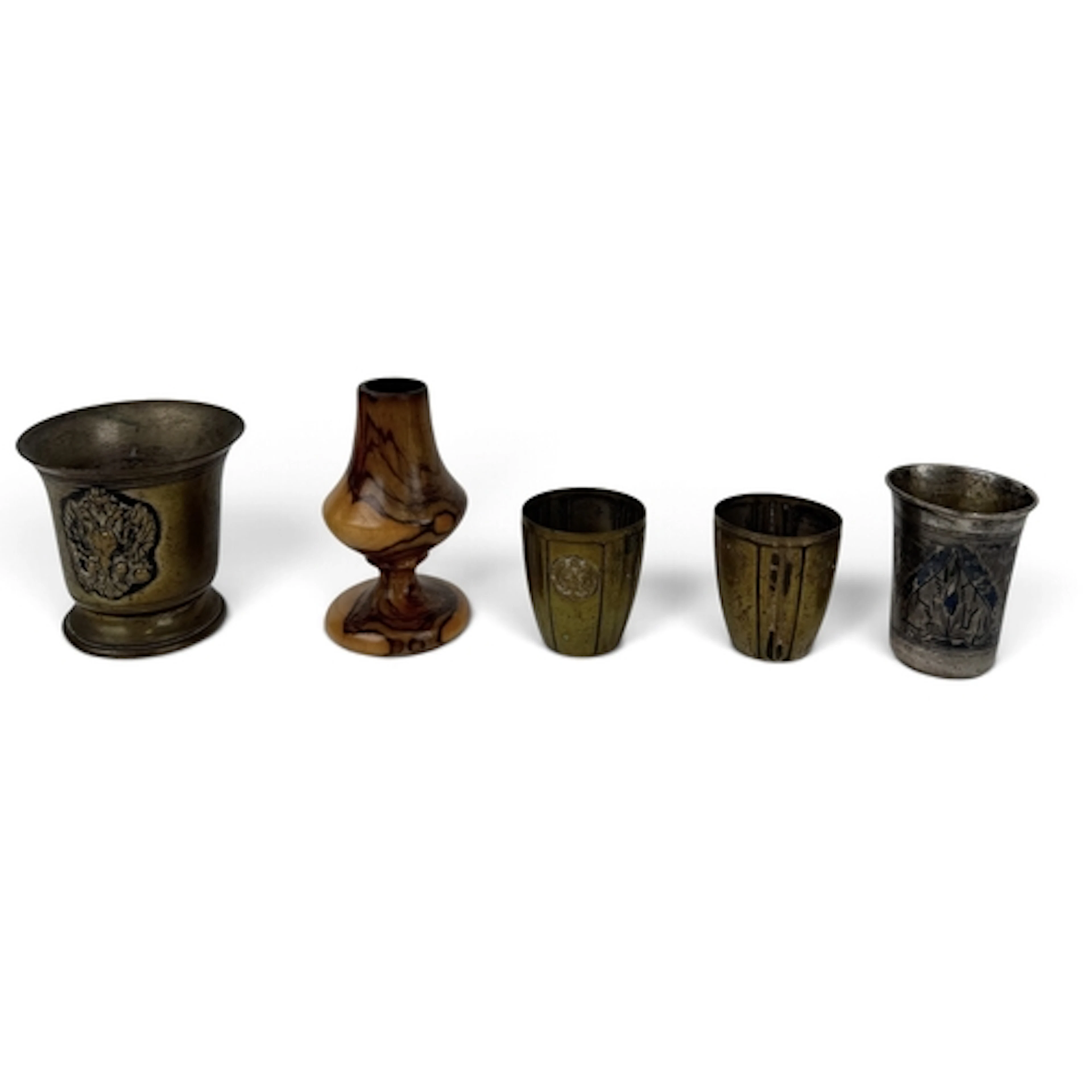 A RUSSIAN NIELLO SILVER SHOT CUP TOGETHER WITH OTHER CUPS Si...