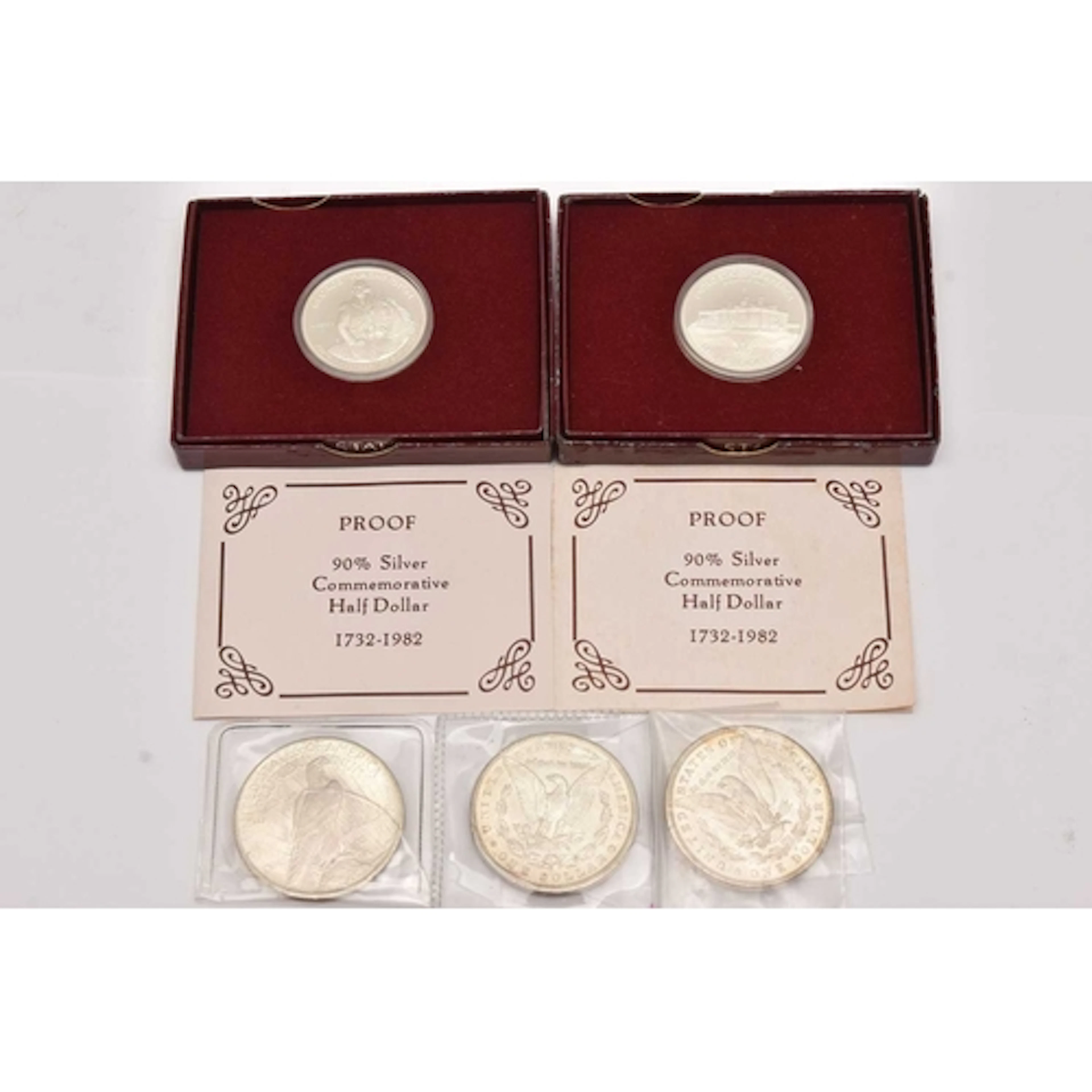 Silver. 2x boxed USA 1982 George Washington Proof Half Dolla...