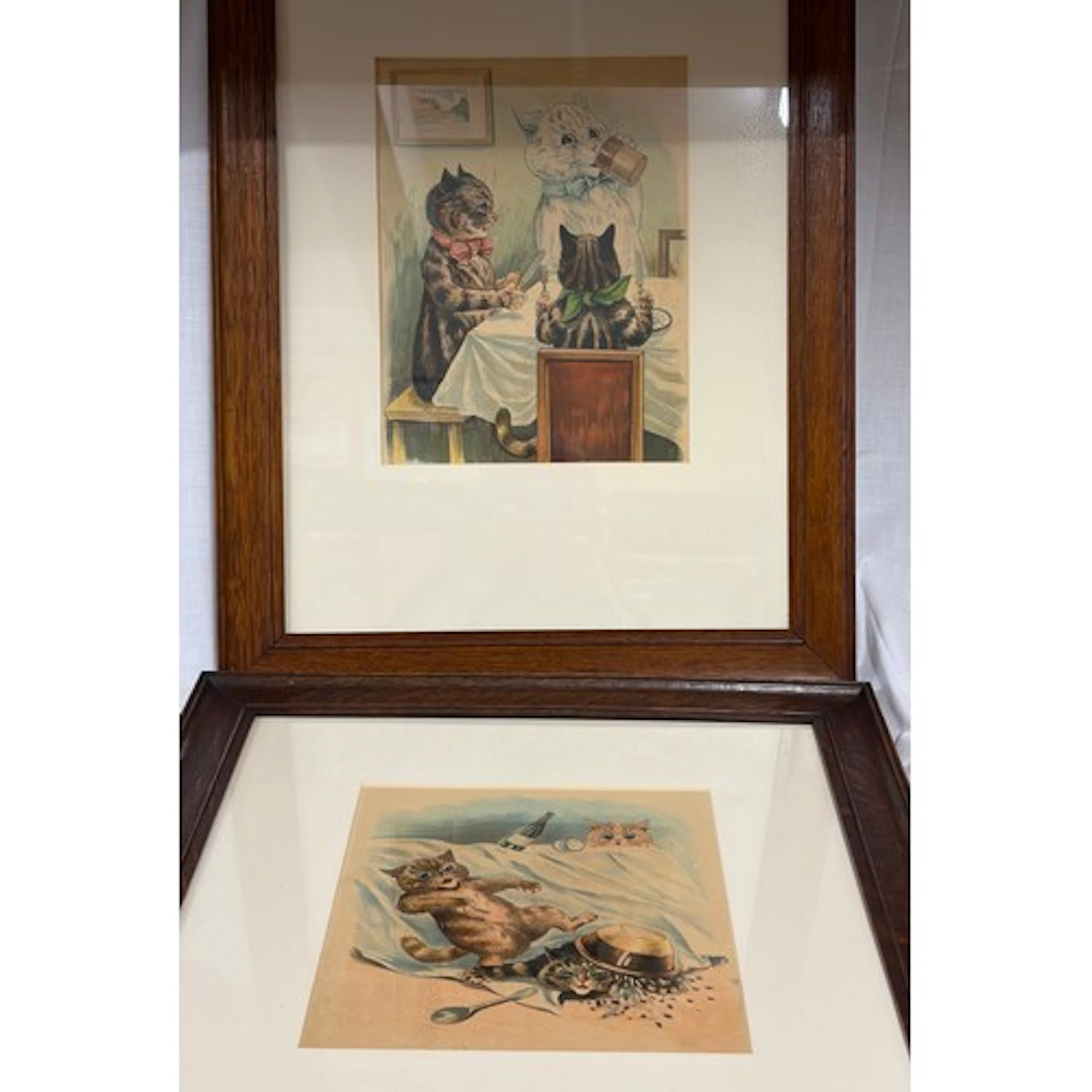 Louis Wain : (1860- 1939) Two framed whimsical cat prints 'L...