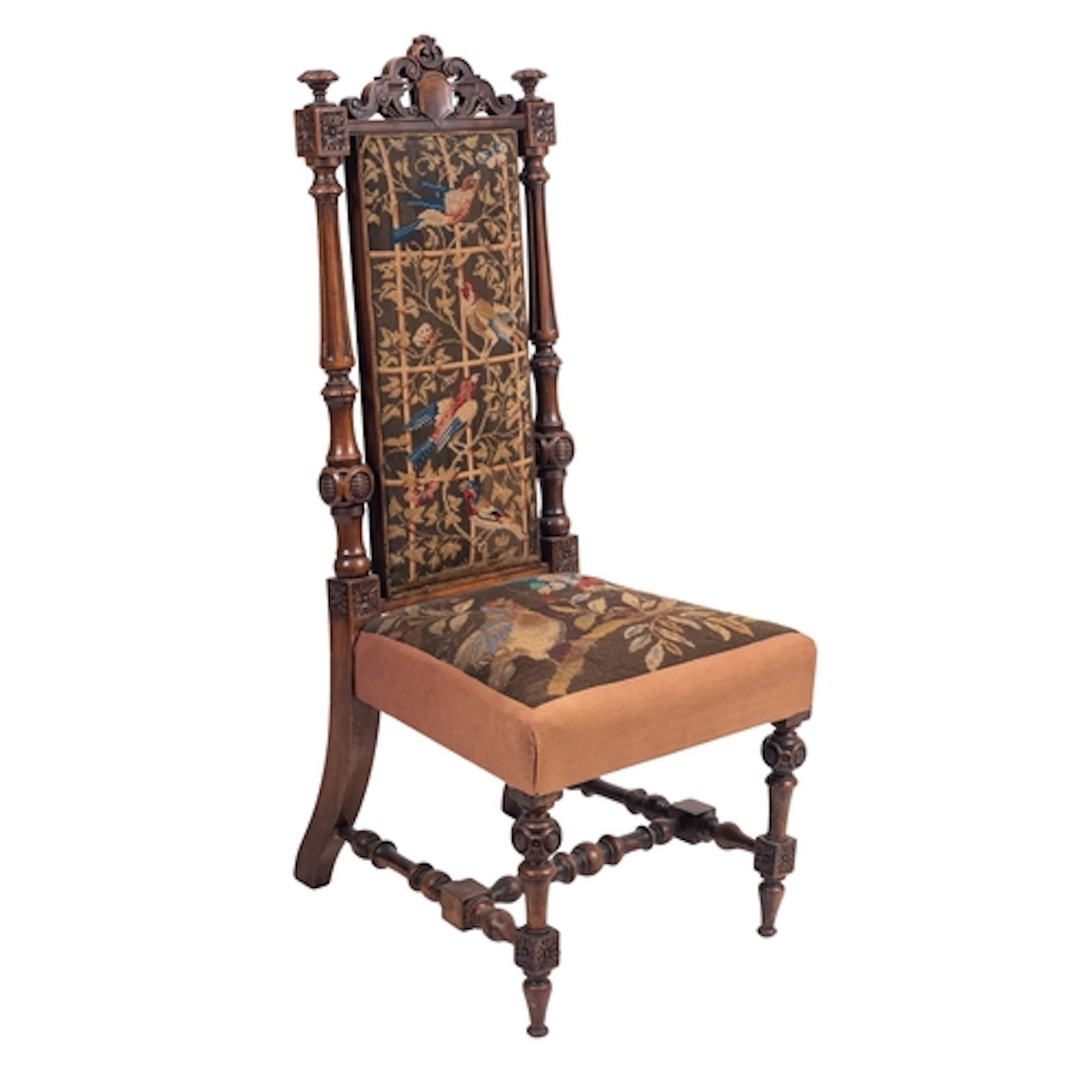 An Italian carved walnut and tapestry upholstered side chair...
