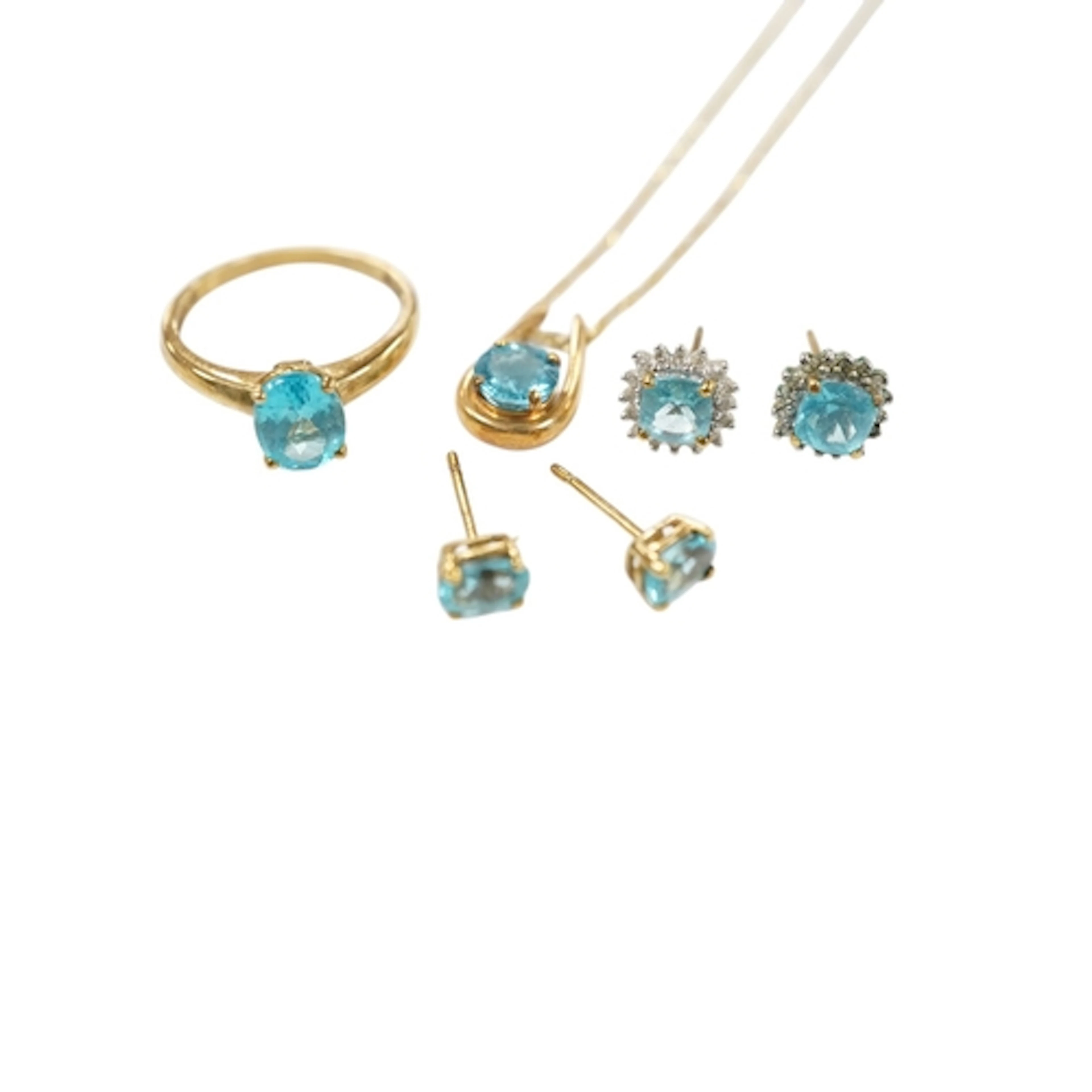 A collection of recent apatite jewels, including a 9ct gold ...