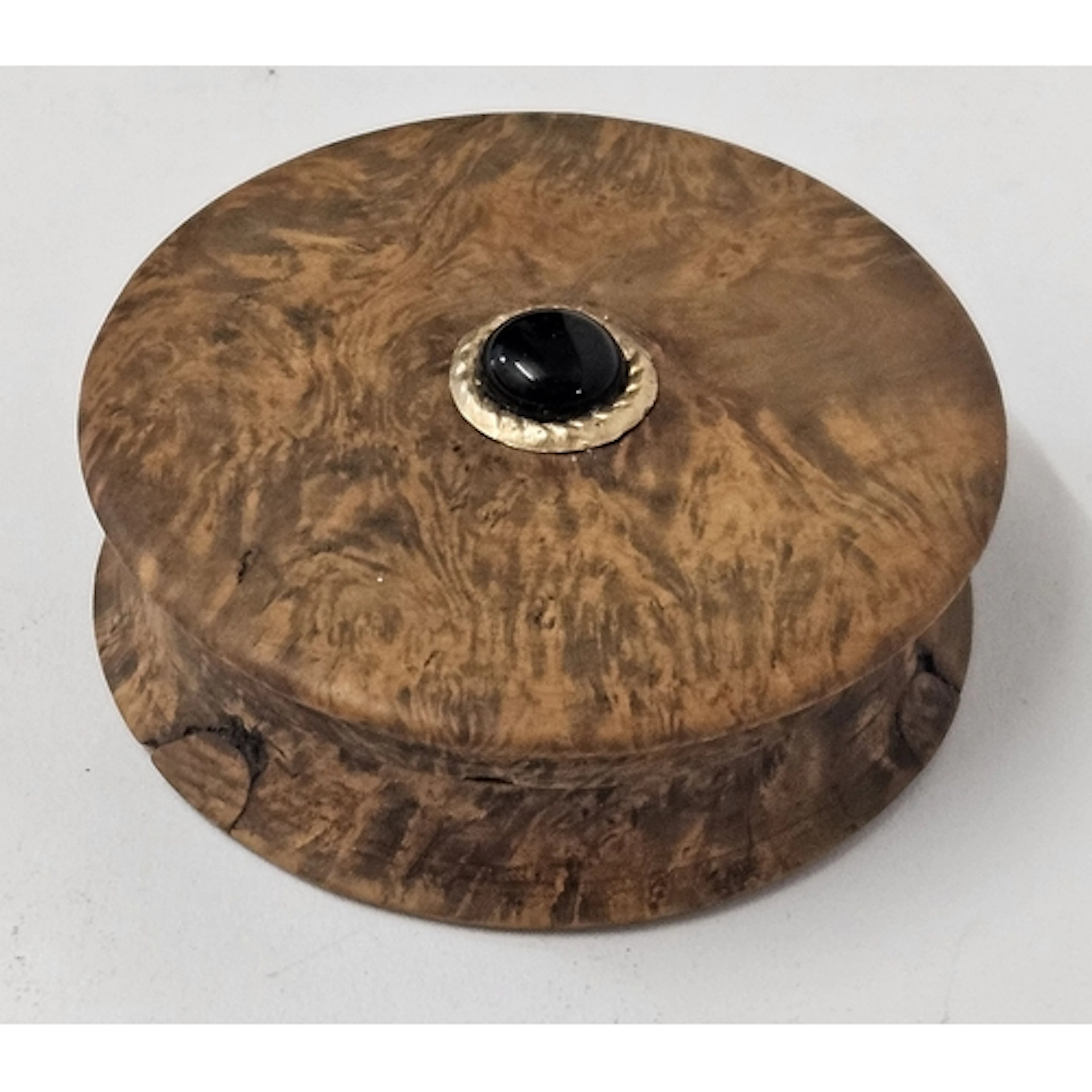 Circular Burr Wood Snuff Box with yellow metal rope bezel to...