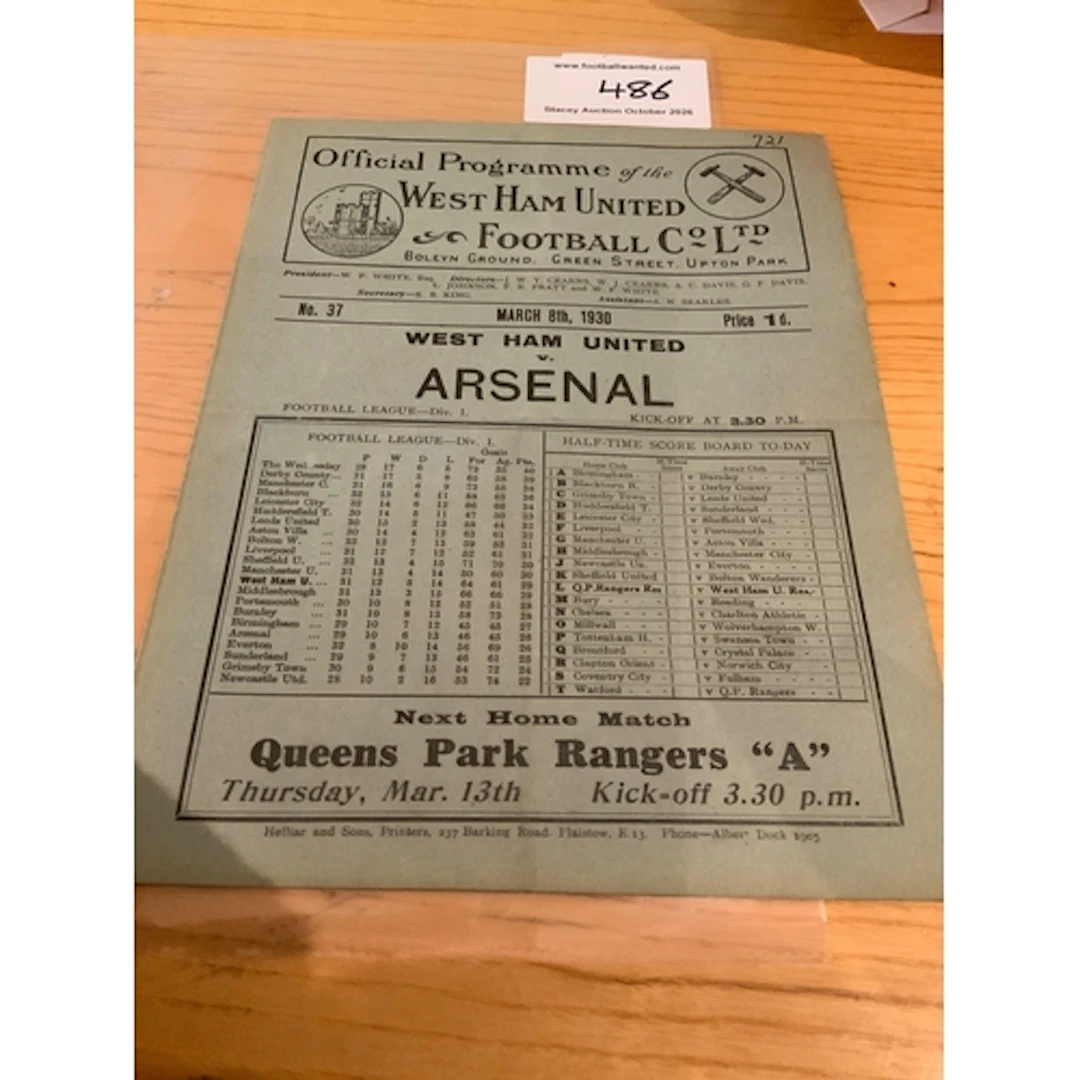 29/30 West Ham v Arsenal Football Programme: Good condition ...
