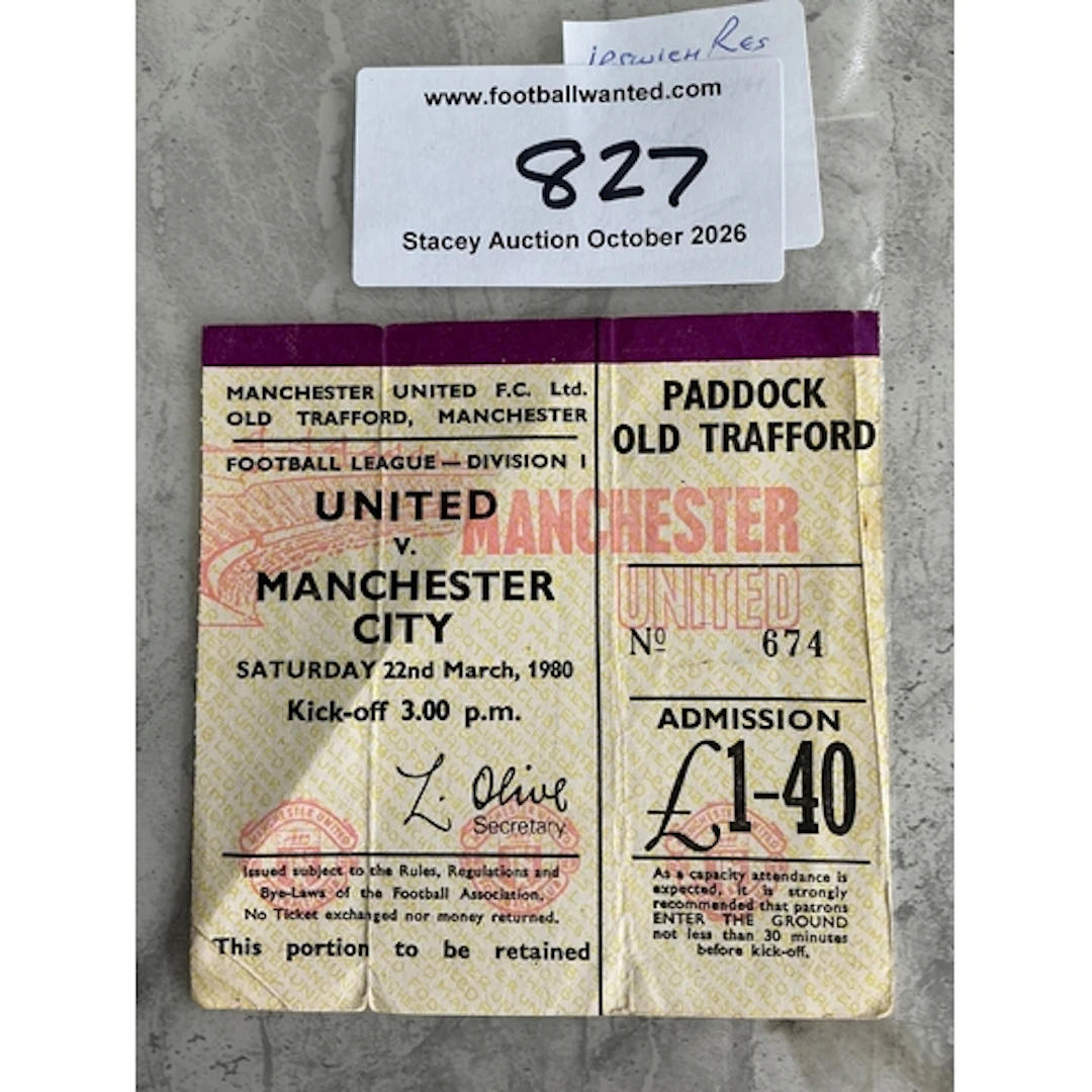 79/80 Manchester United v Manchester City Football Ticket: L...