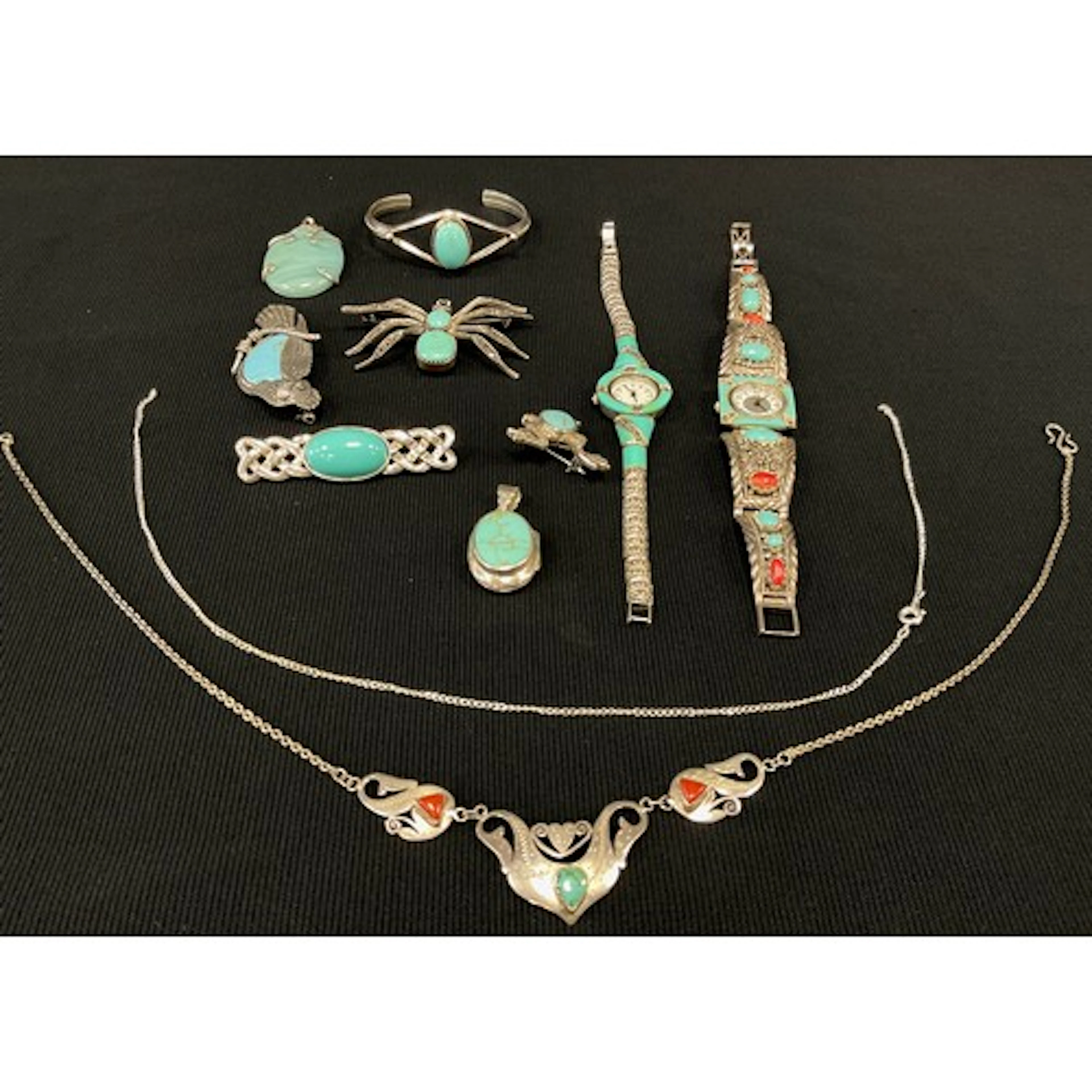 Jewellery - a 925 silver turquoise bead inset brooch as a Sp...