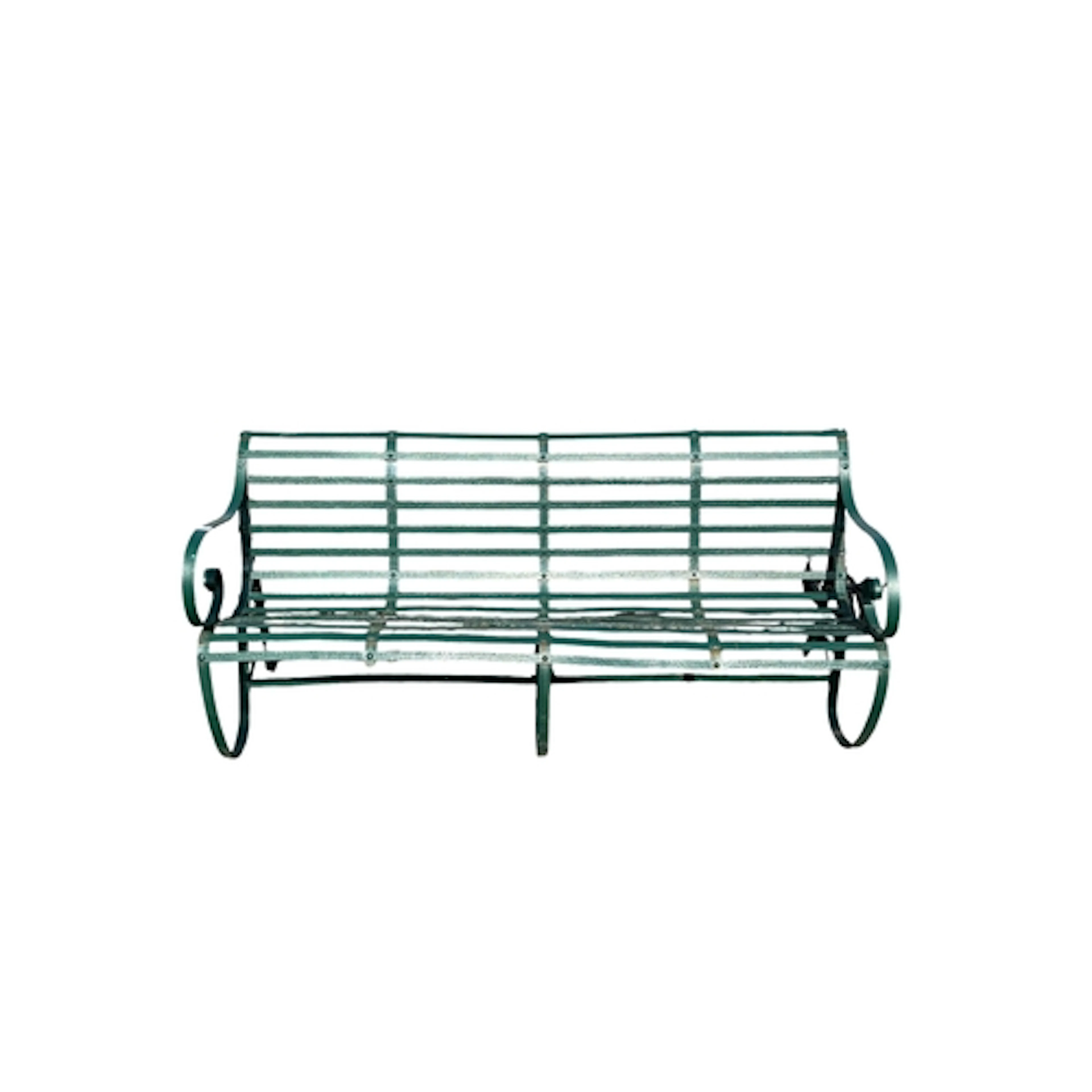 A wrought iron garden bench, width 180cm, depth 65cm, height...