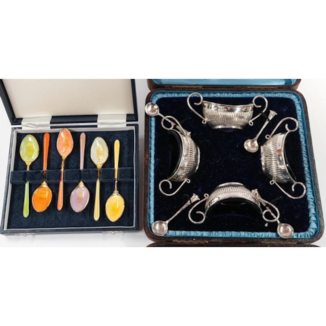 Silver: a set of four silver salts and spoons, Charles Boyto...