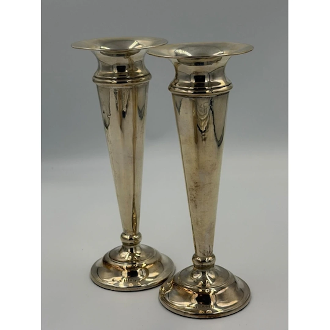 A pair of silver trumpet shaped bud vases by G M & S, ha...