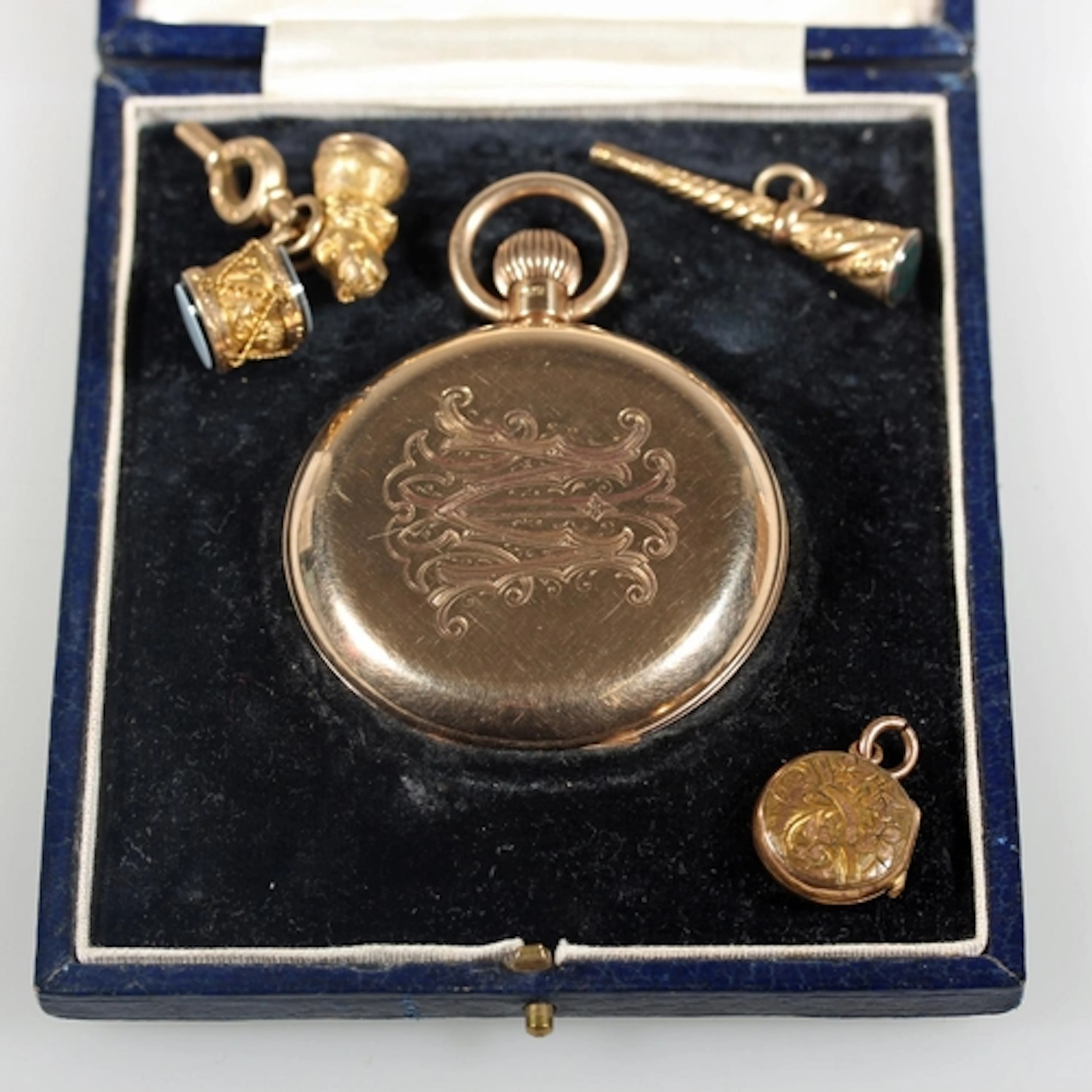 9ct gold cased keyless hunter pocket watch the white enamel ...