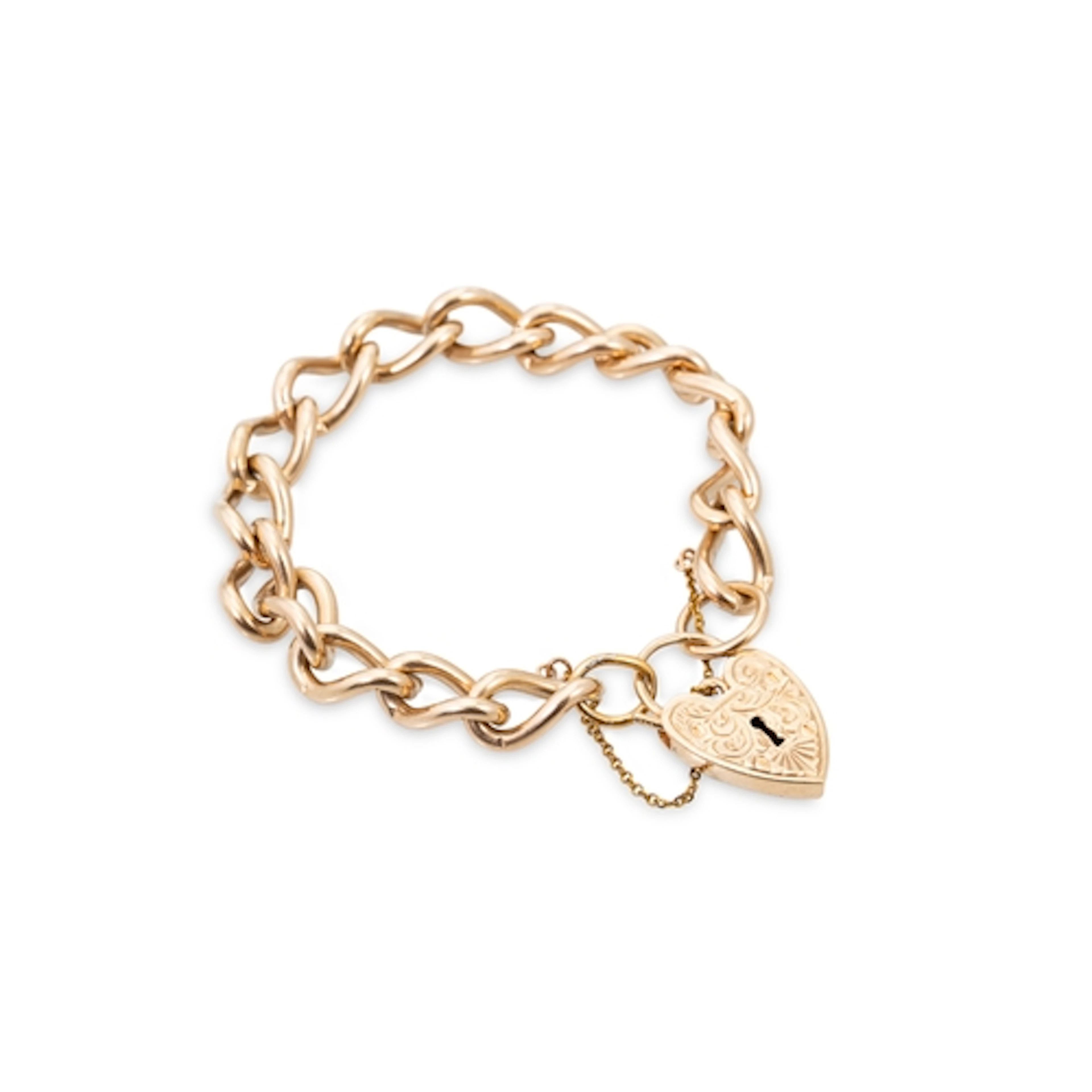 AN ANTIQUE 9CT GOLD CURB LINK BRACELET, with padlock clasp, ...