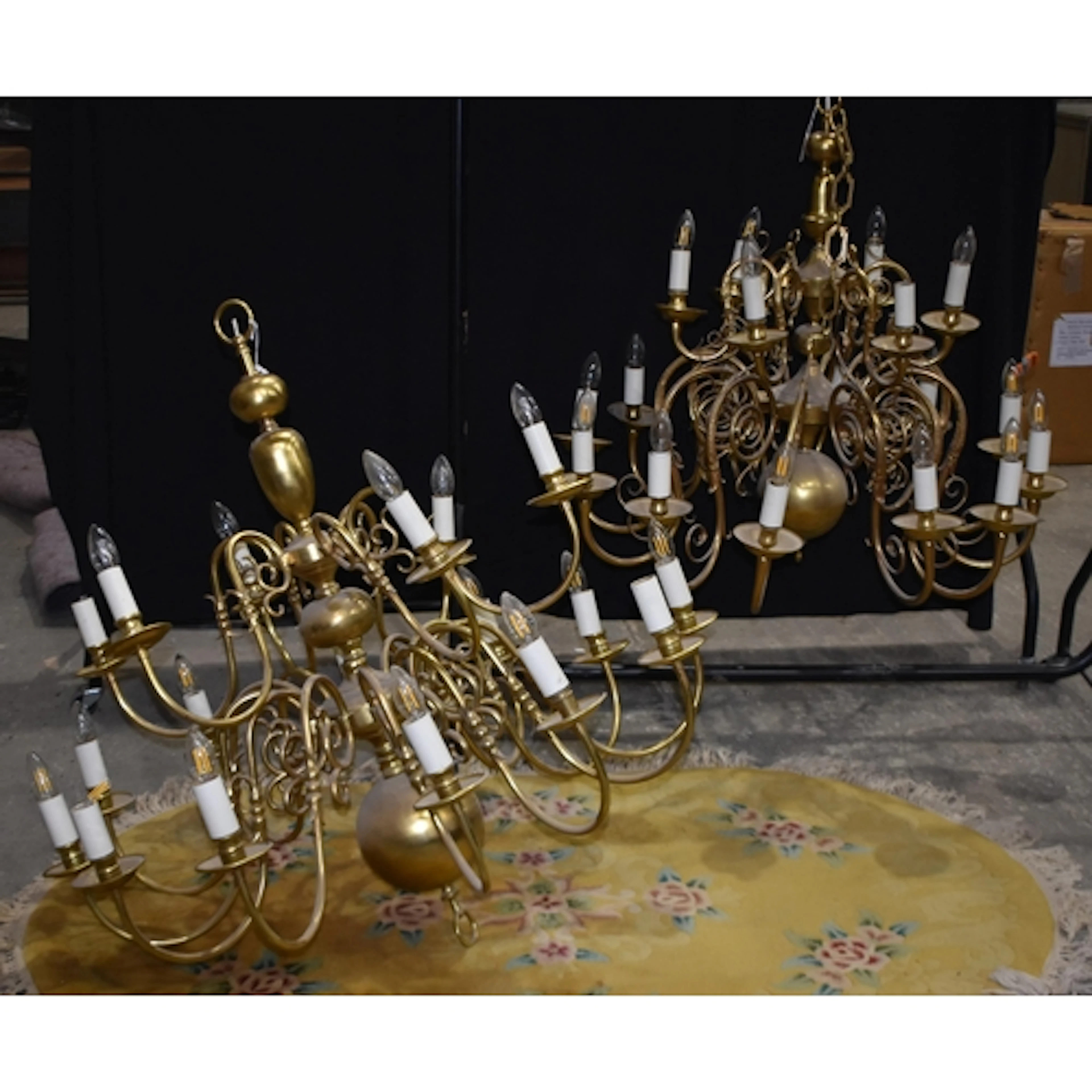 A large pair of Country house 18 arm brass ceiling chandelie...