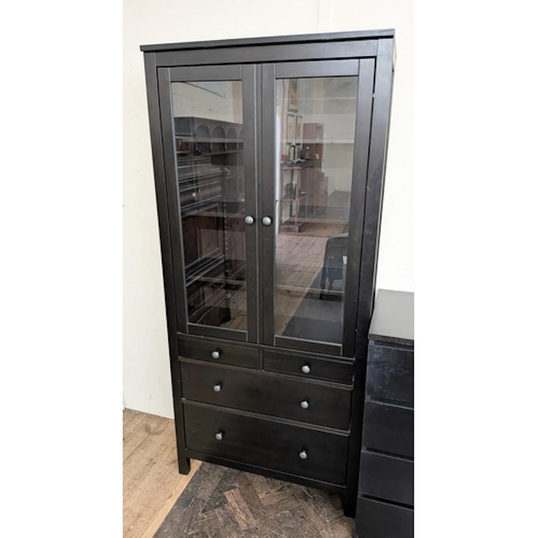 Ikea dark wood bookcase fitted two glazed doors with two sho...