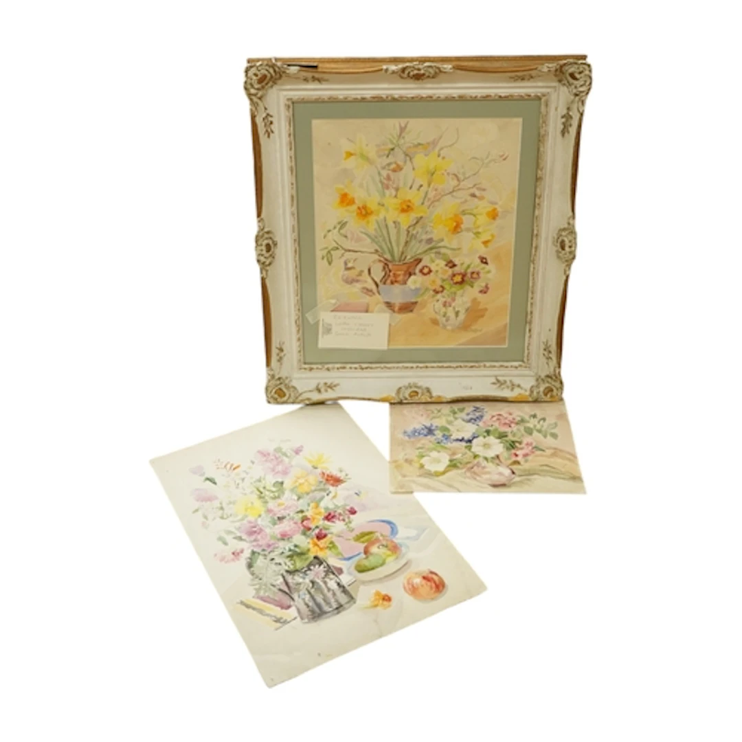 Peggy Rutherford (Modern British), Still life, signed, water...