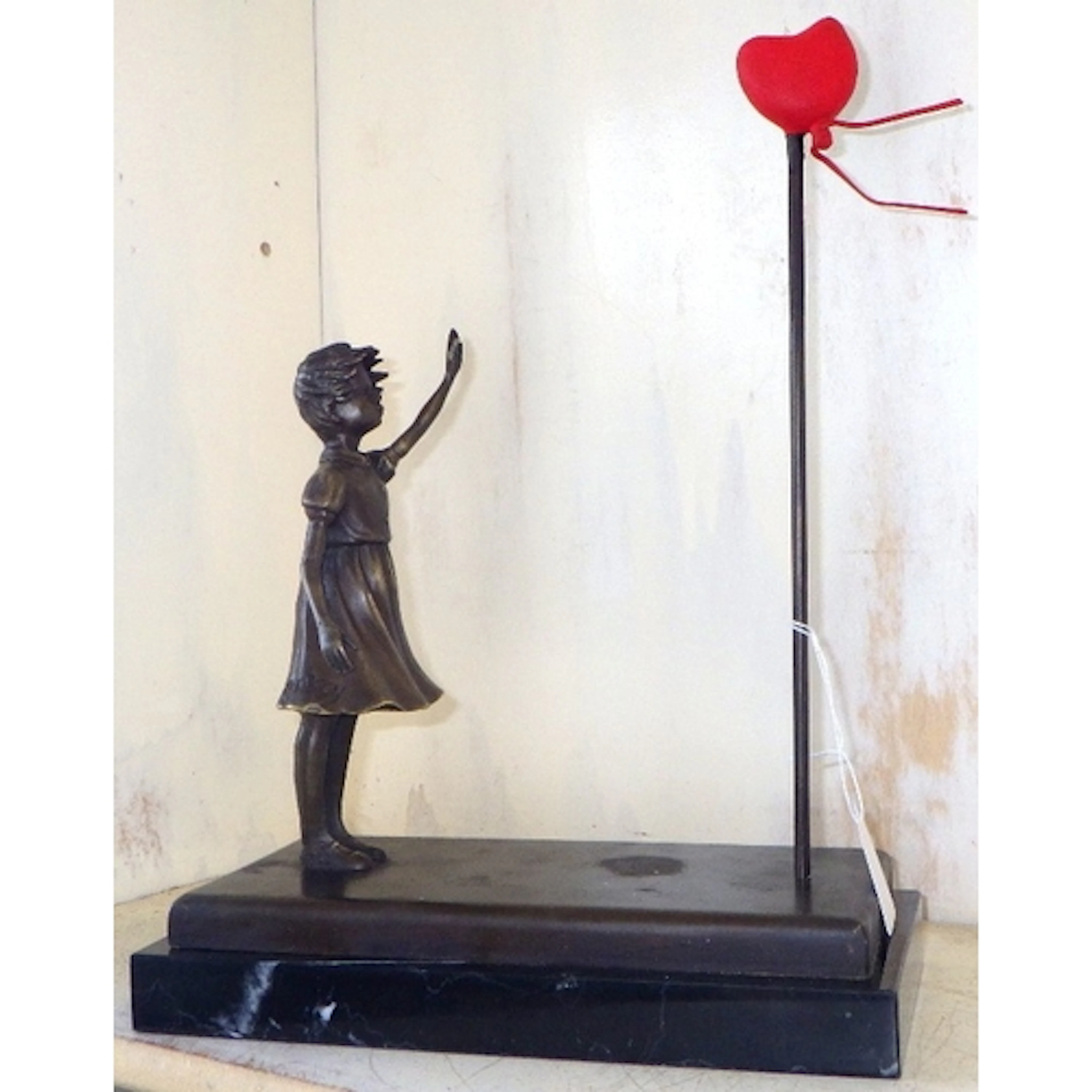 After Banksy bronze Balloon Girl sculpture on marble base