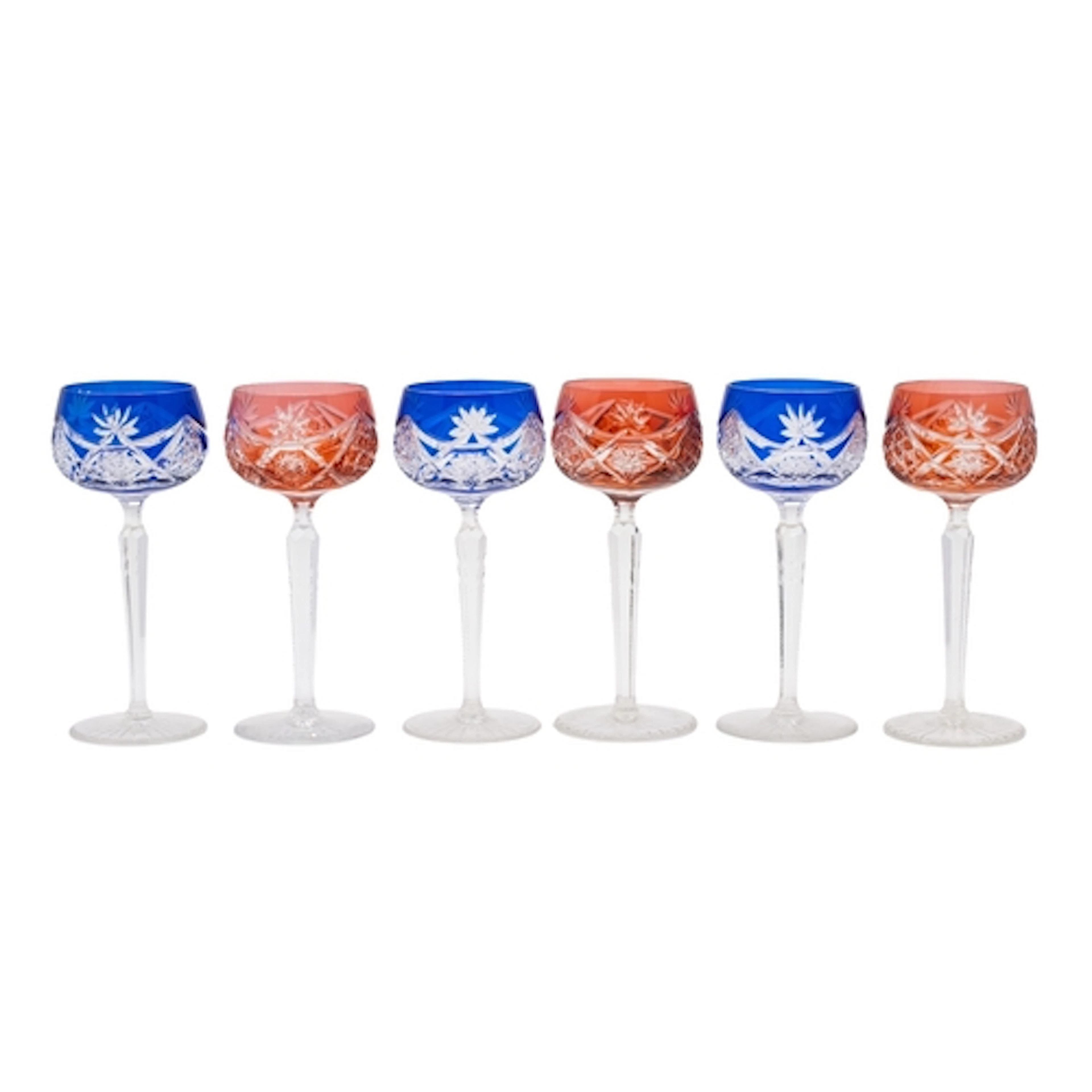 Six cut hock glasses comprising three ruby flashed and three...
