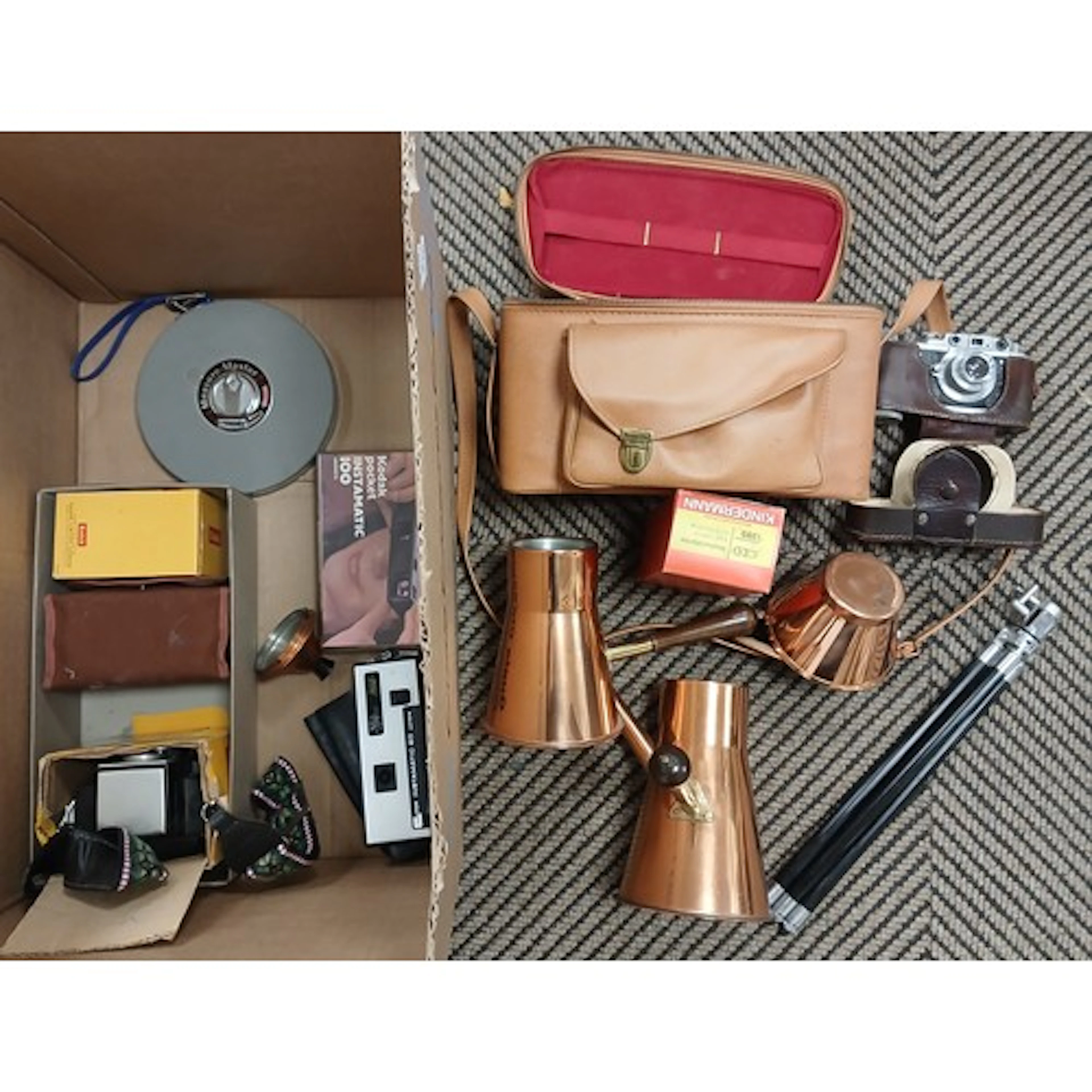 Assorted photogrphic equipement, camera, tripod and some cop...