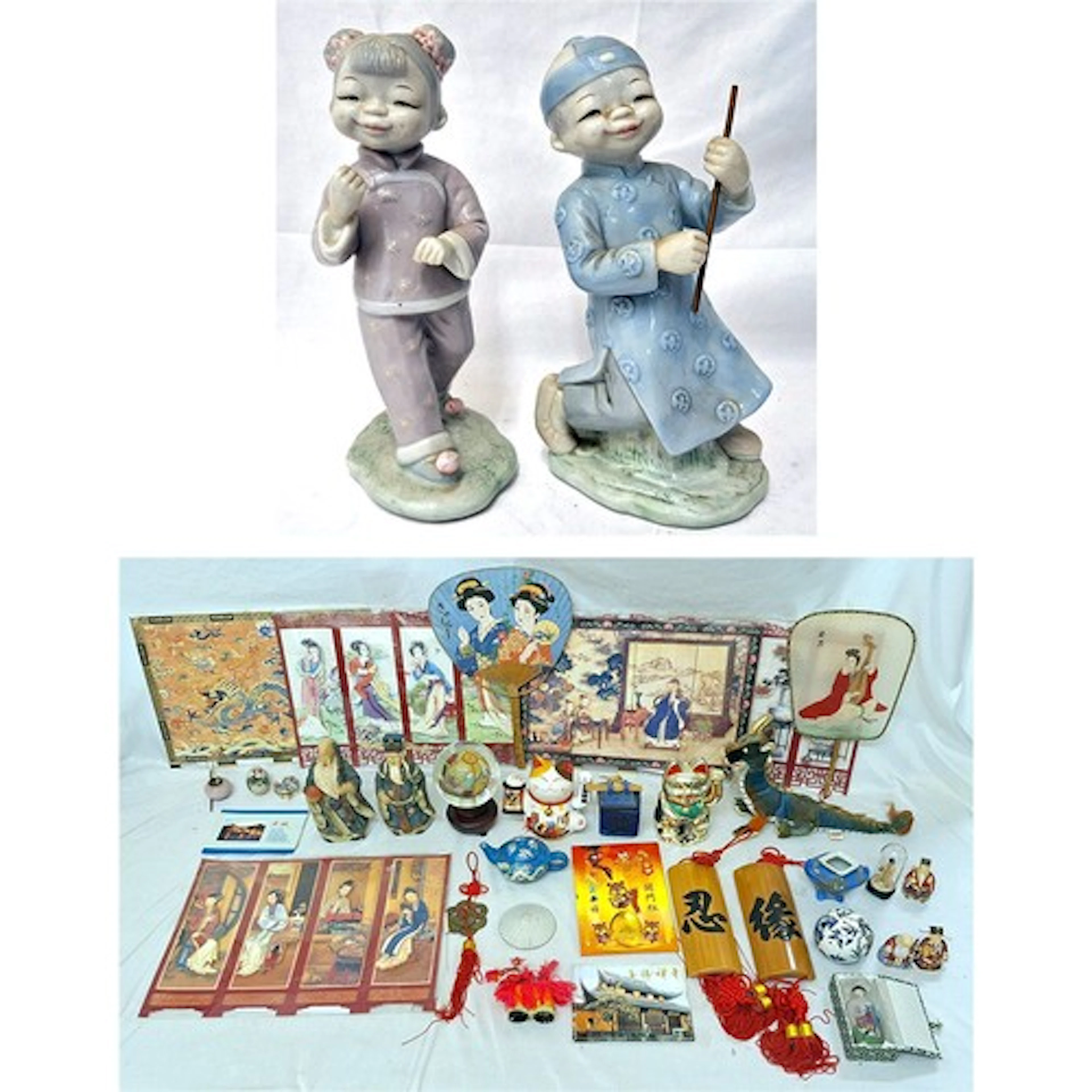 2 Oriental Porcelain Figurines, boy & girl, each approx. 21c...