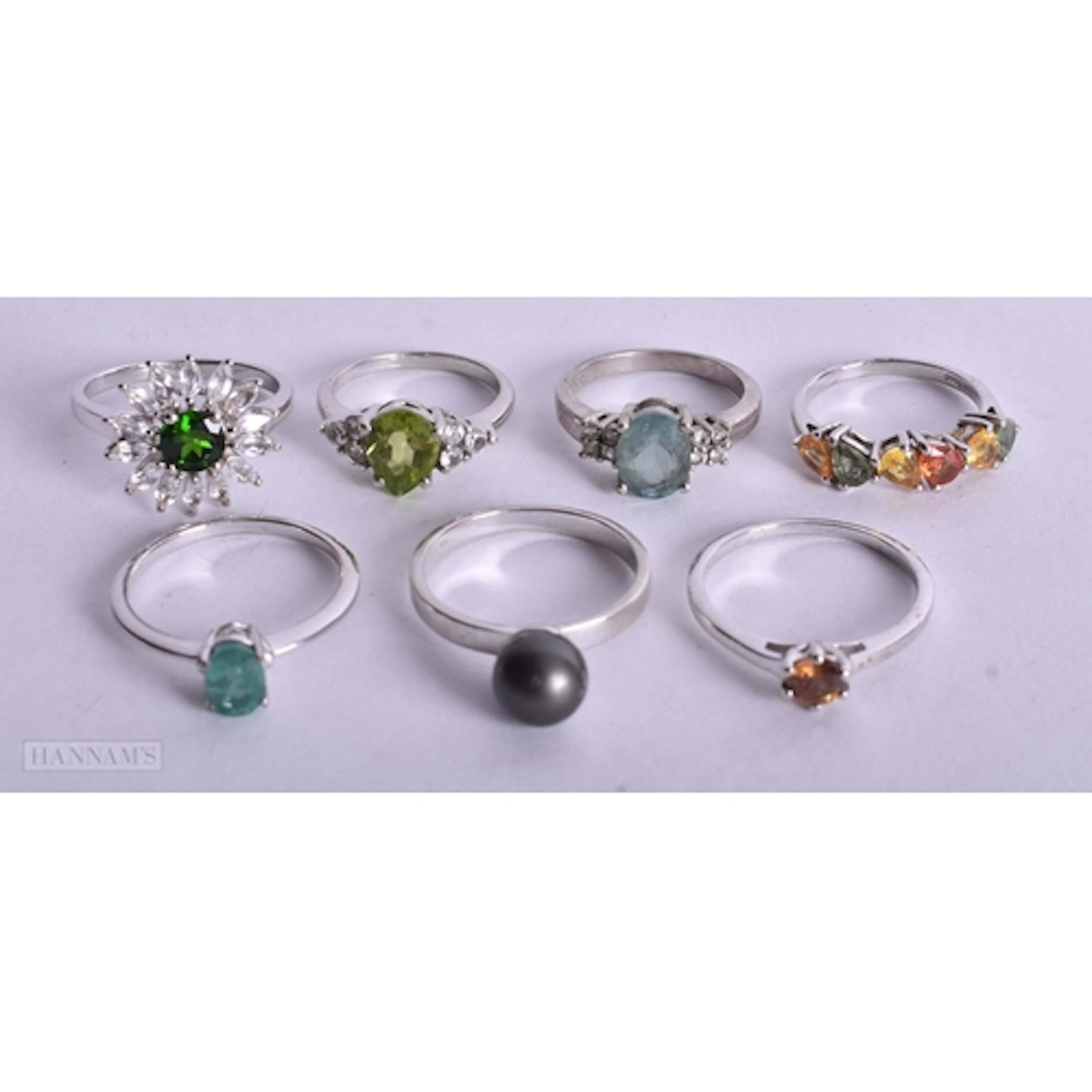 Collection of Sterling Silver TGGC Rings inc. Peridot, Diops...