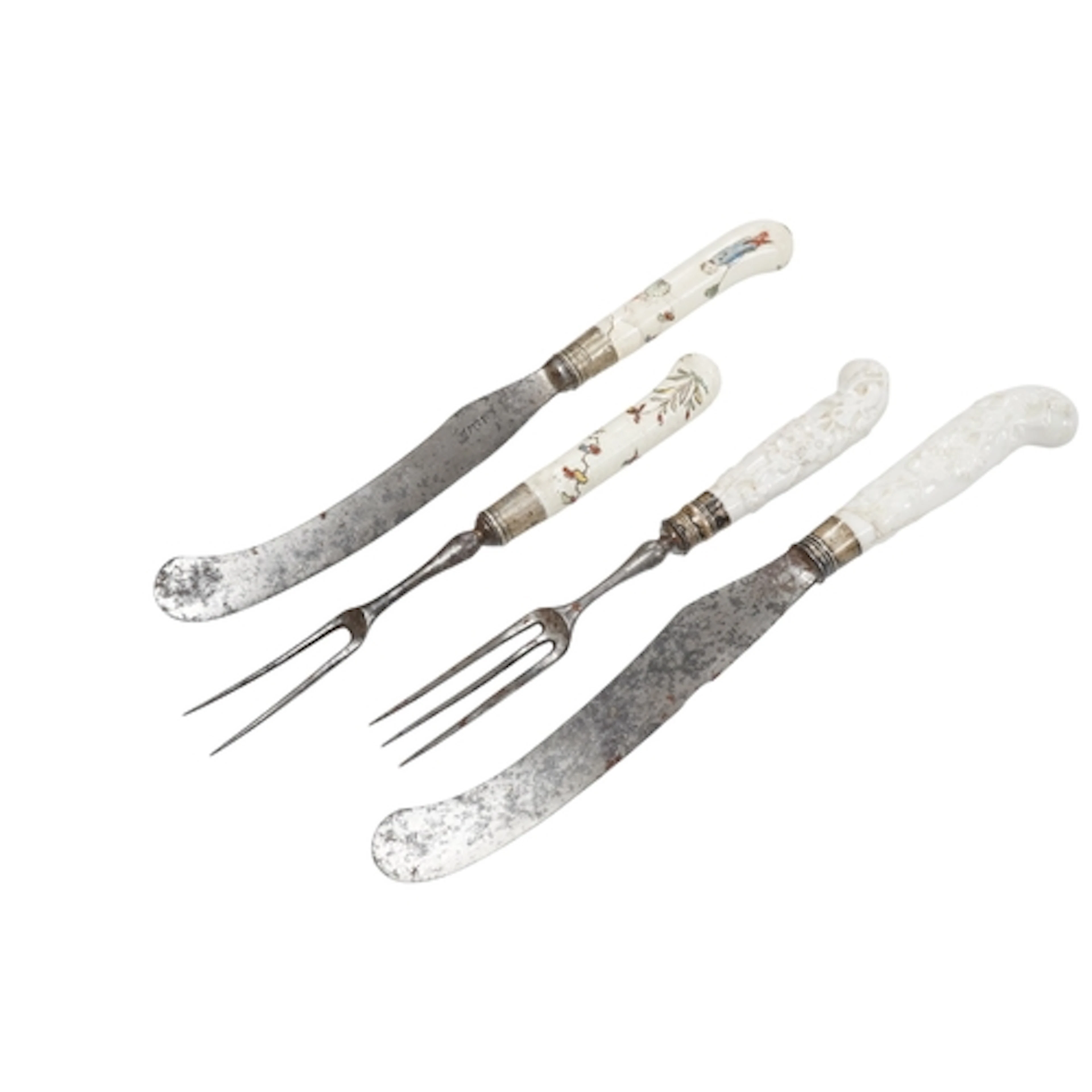 Two 18th century Chantilly porcelain handled knives and two ...