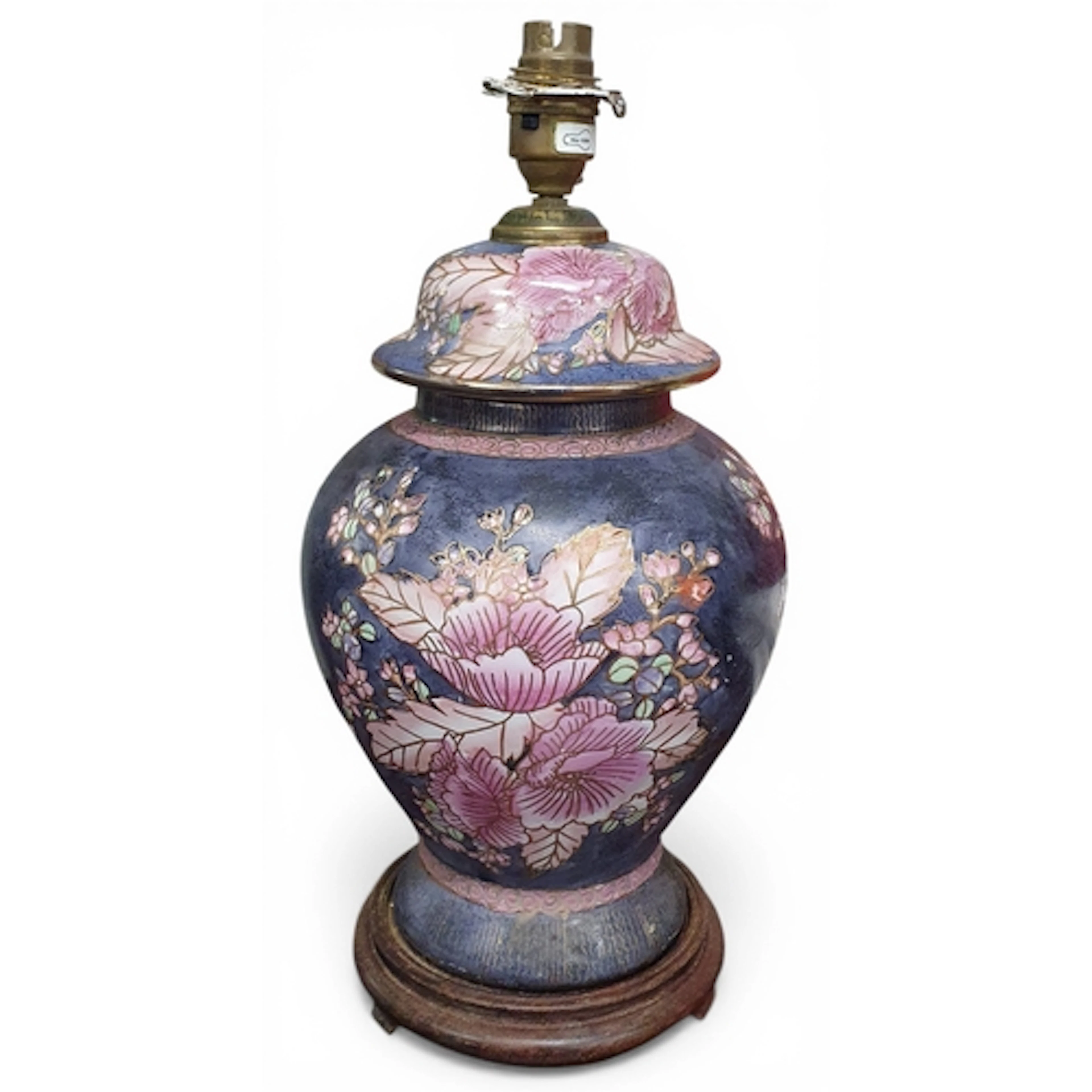 A good hand painted bulbous Table Lamp. H 37 cm approx, alon...