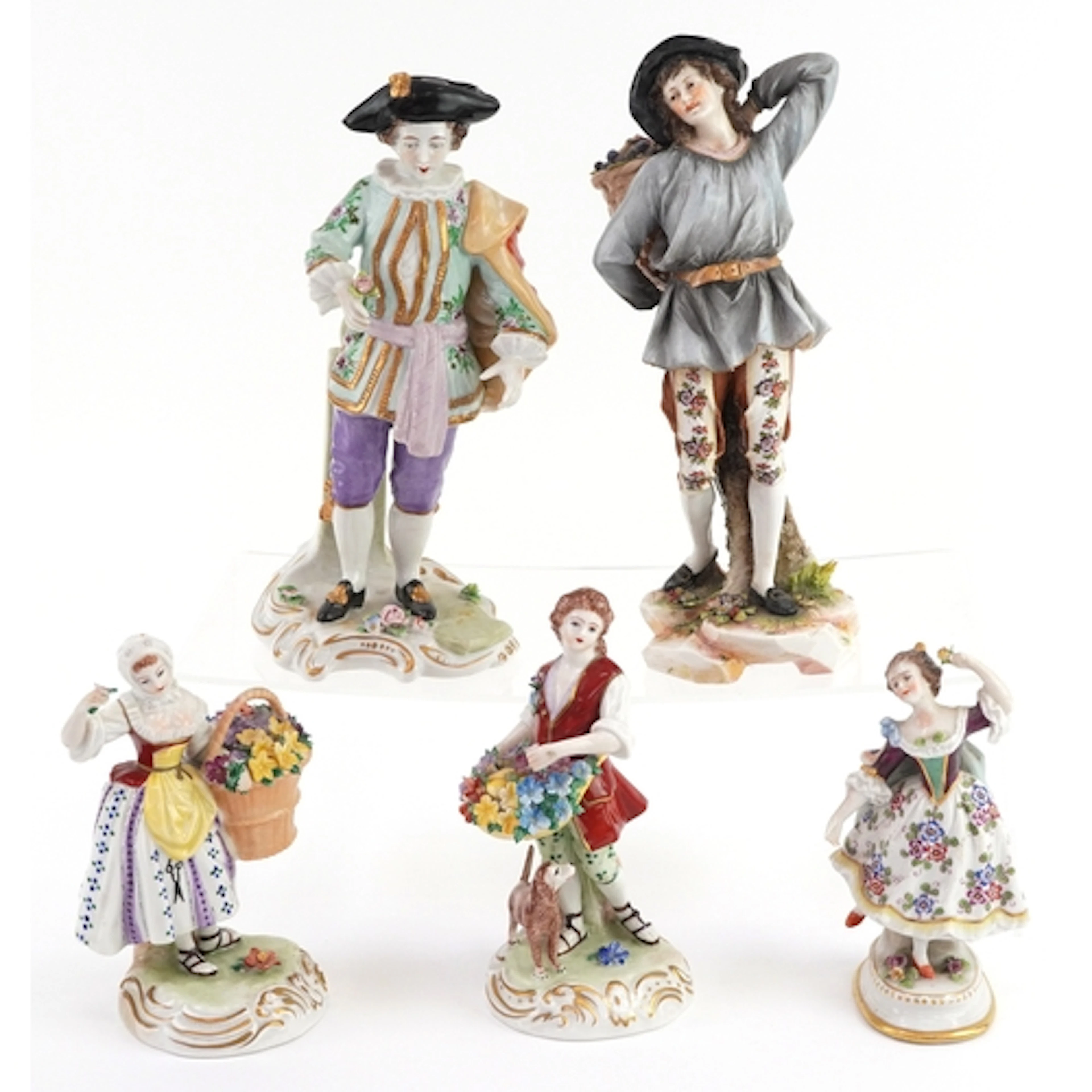 19th century continental porcelain figures including Sitzend...