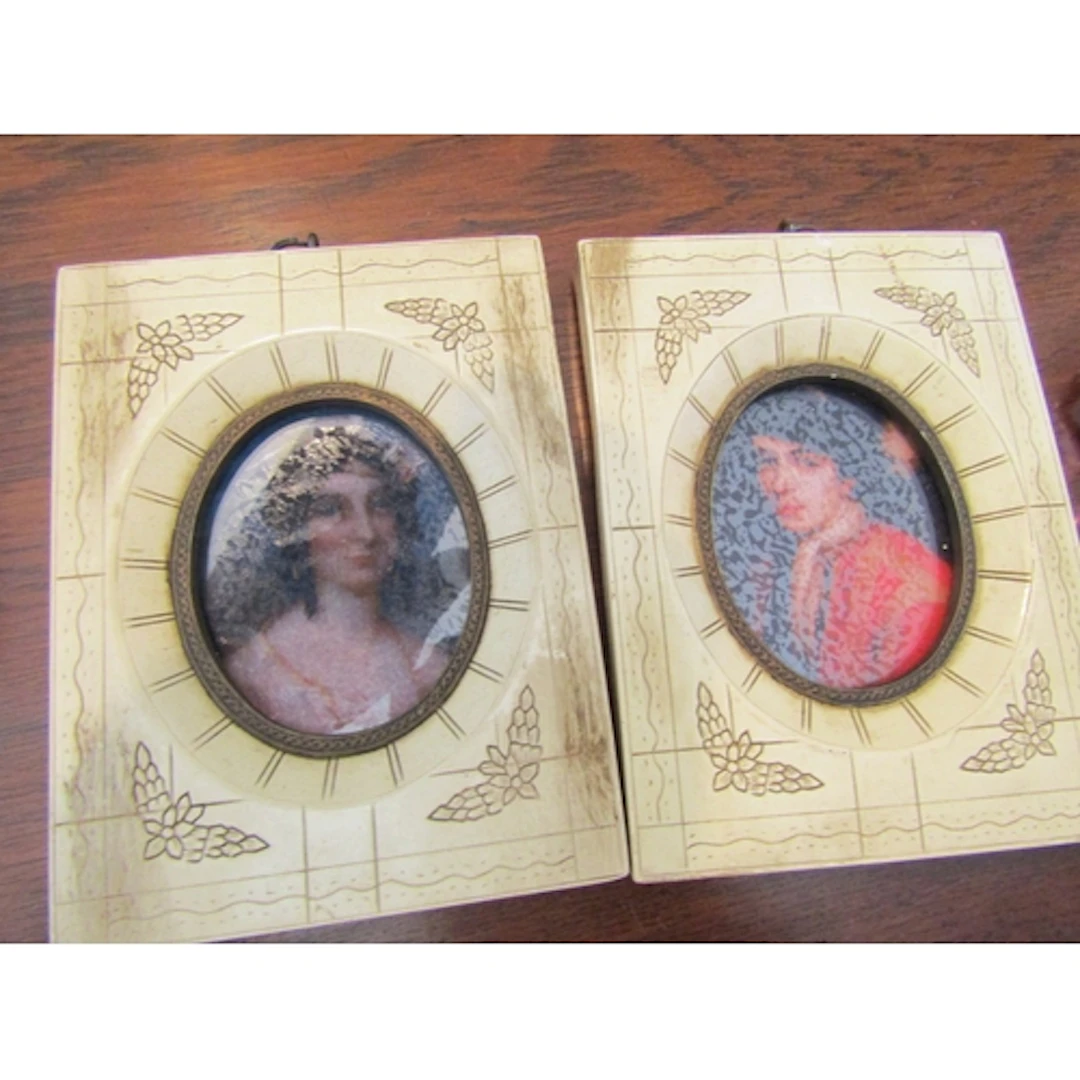 Pair of Portrait Miniatures Depicting Husband and Wife Inset...
