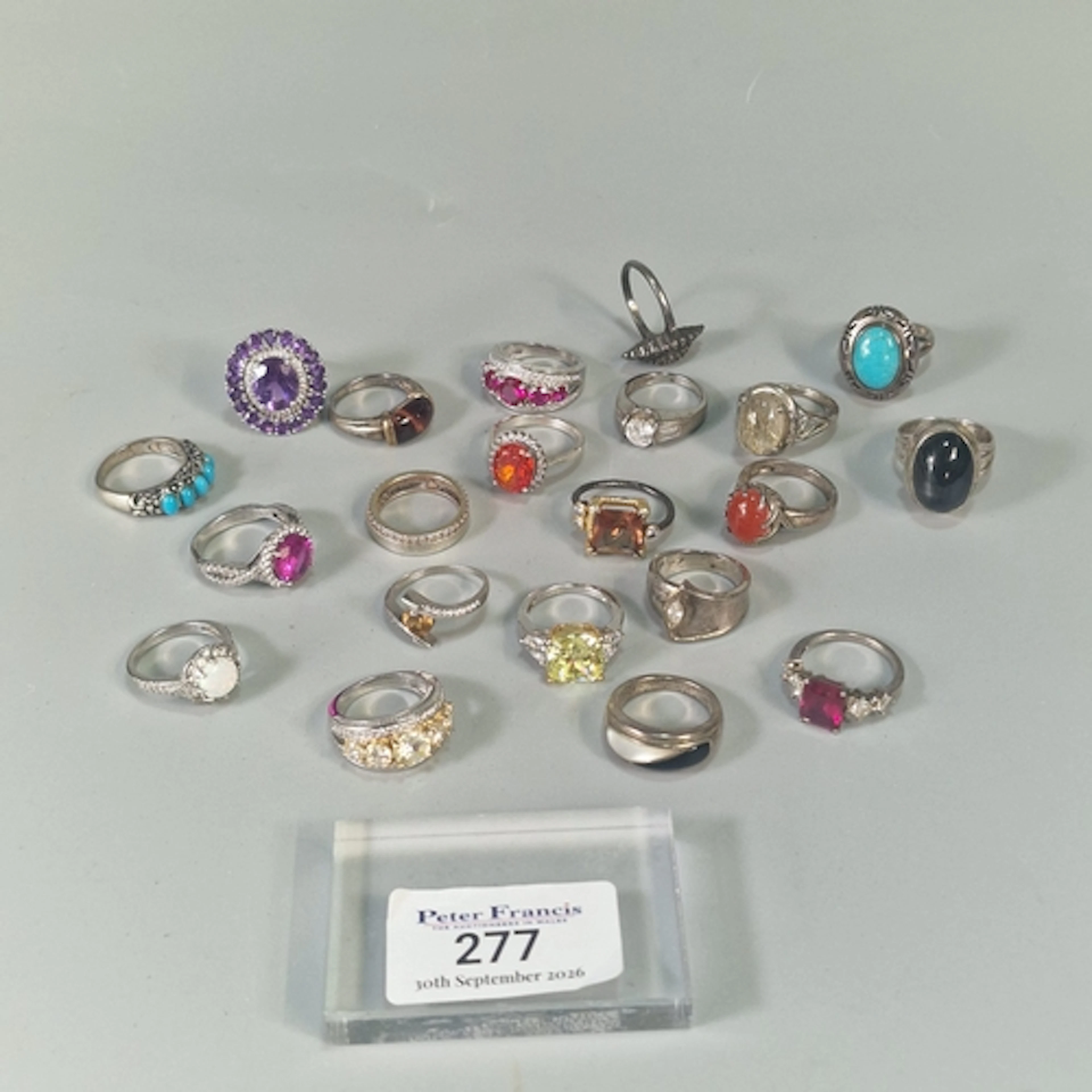 Collection of silver and other Modernist design rings set wi...
