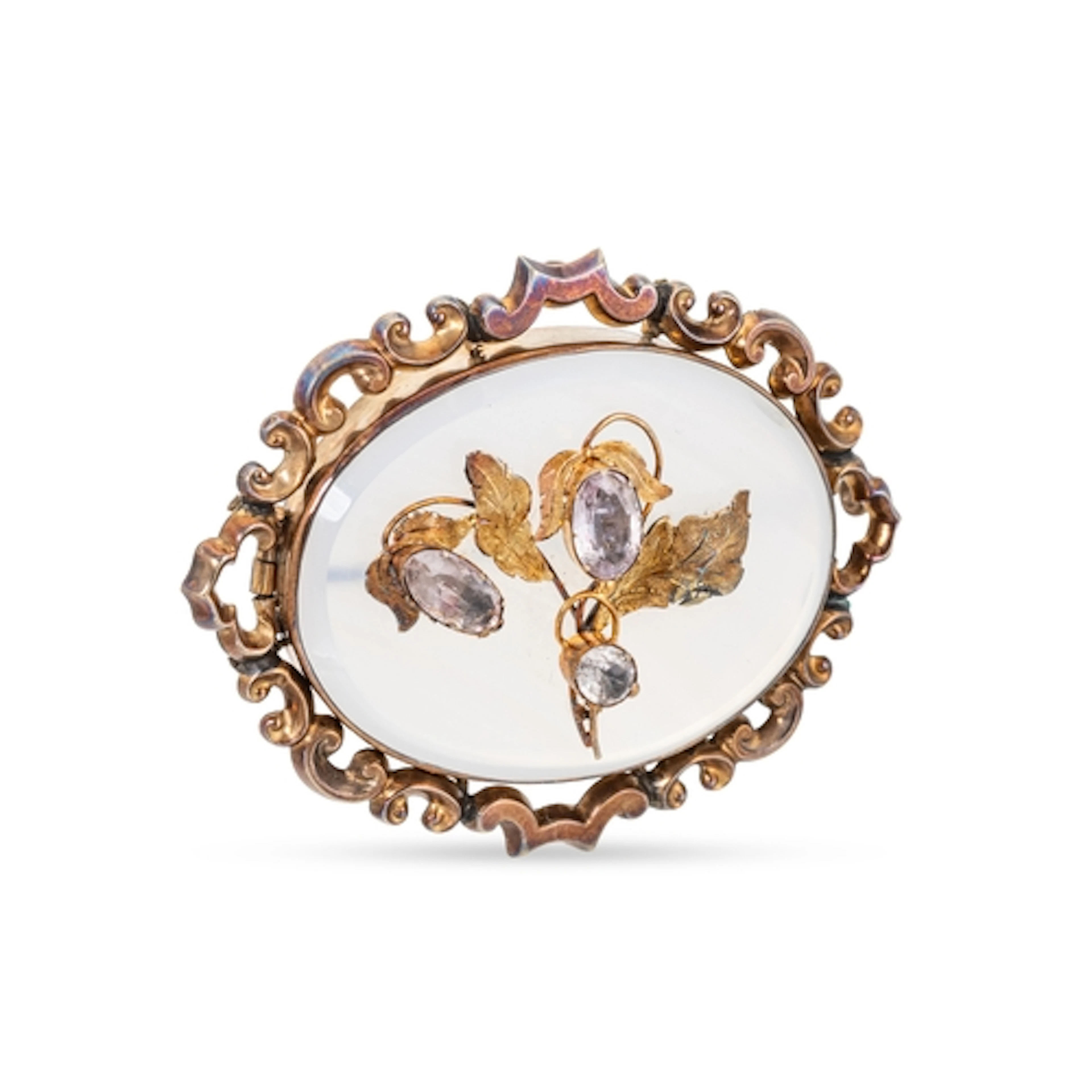 A VICTORIAN AGATE AND TOPAZ SET BROOCH, the central floral m...