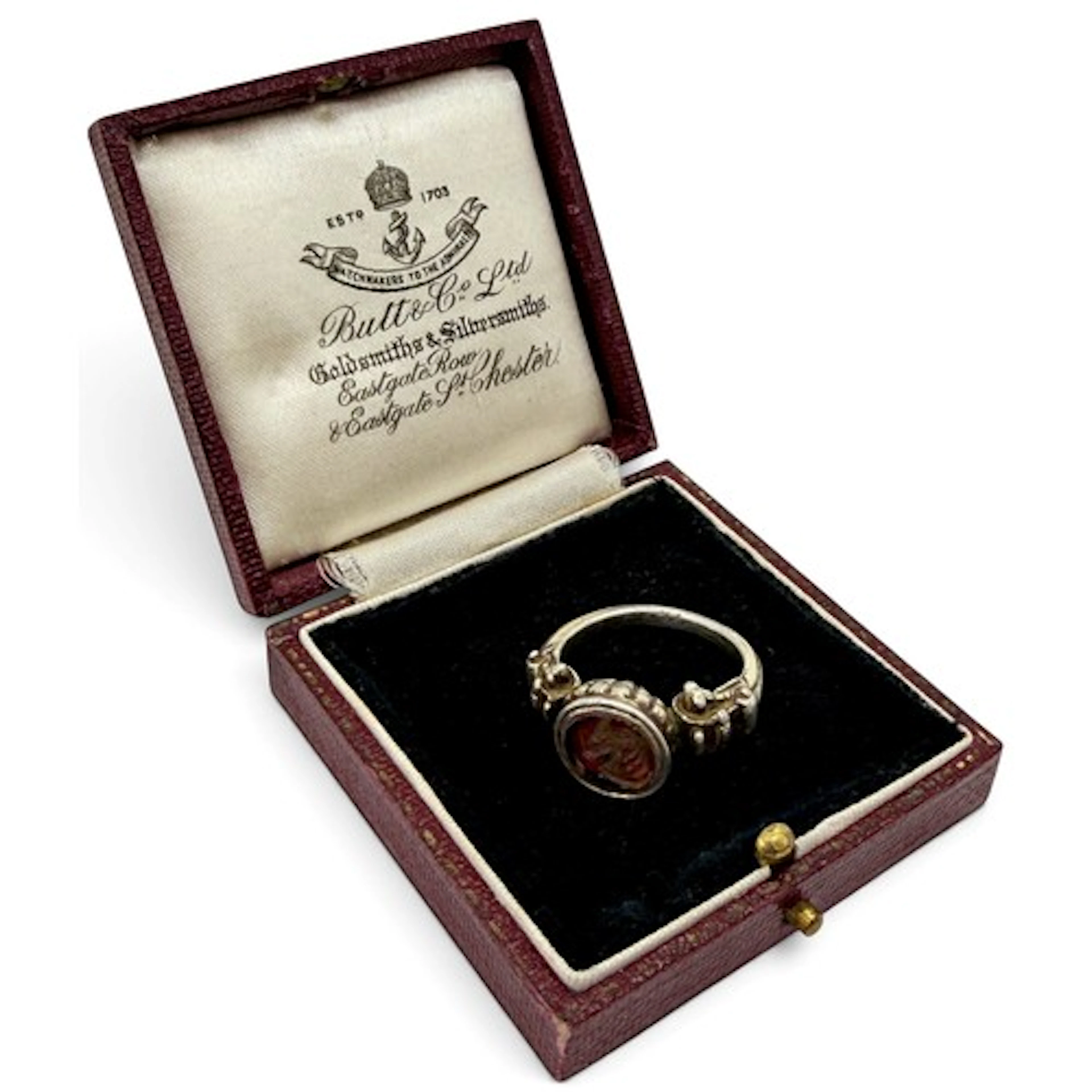 A rare Elizabethan signet ring, the slender silver hoop plai...