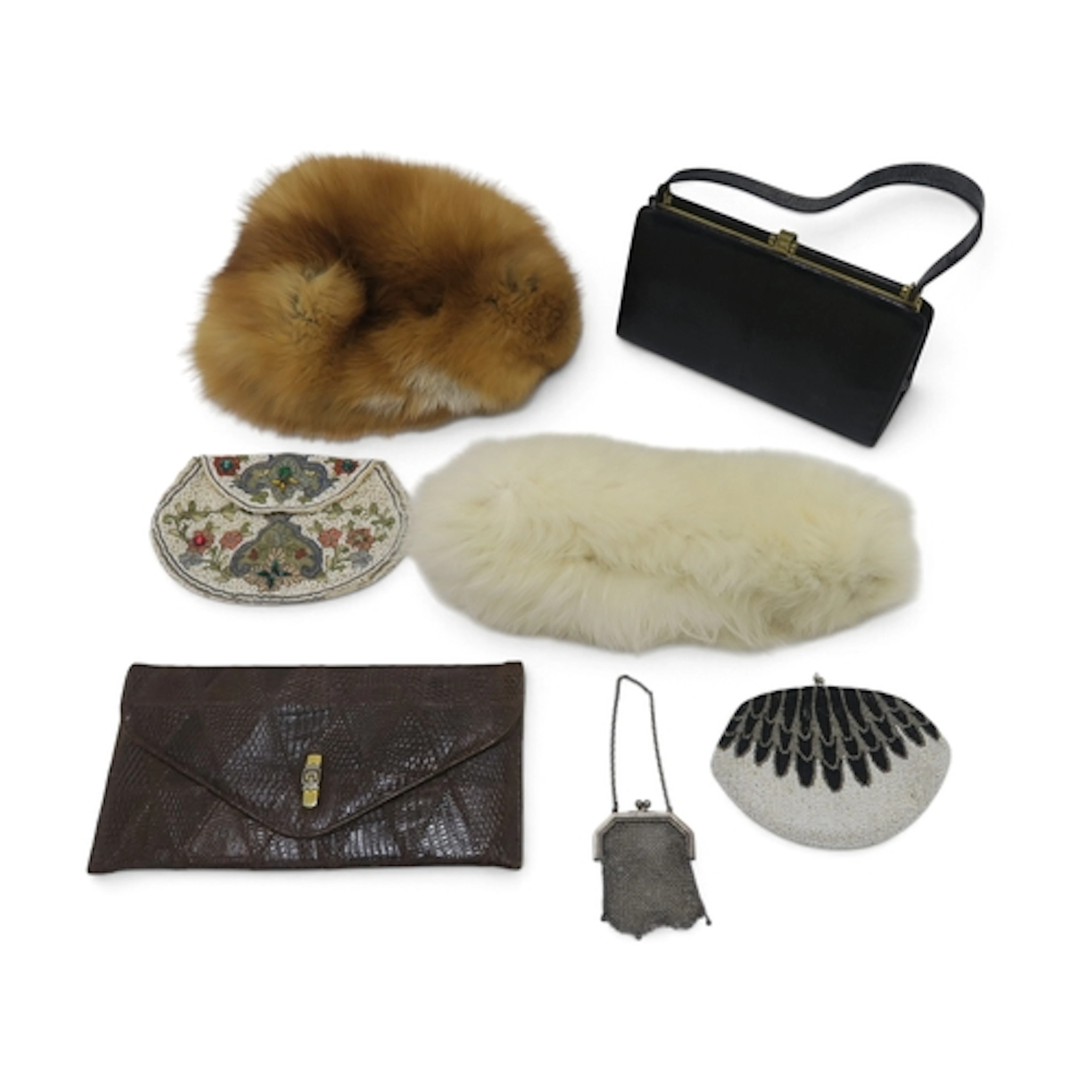 Vintage ladies accessories including a silver mesh purse sta...