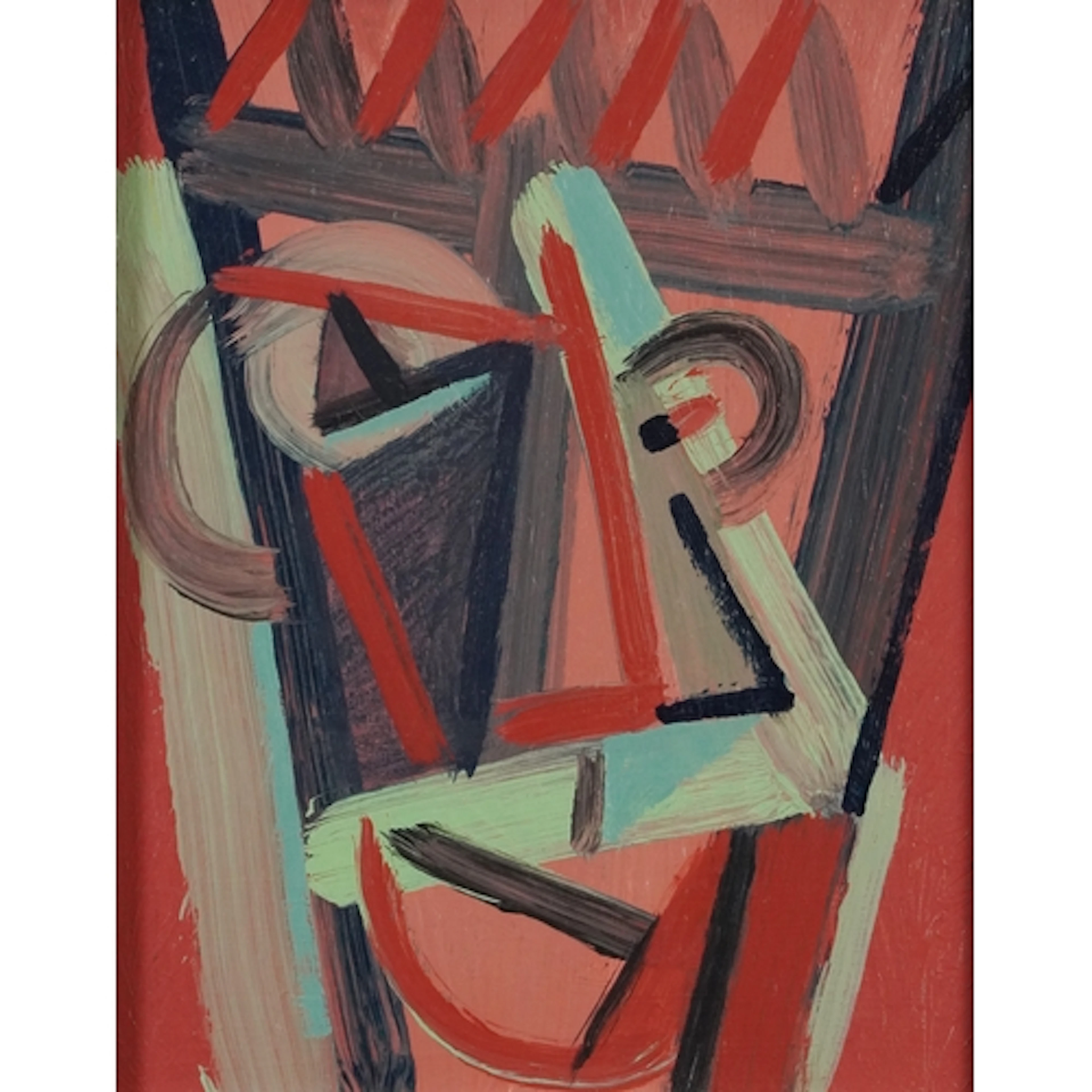 Abstract composition, oil on board, framed, 29cm x 22cm.