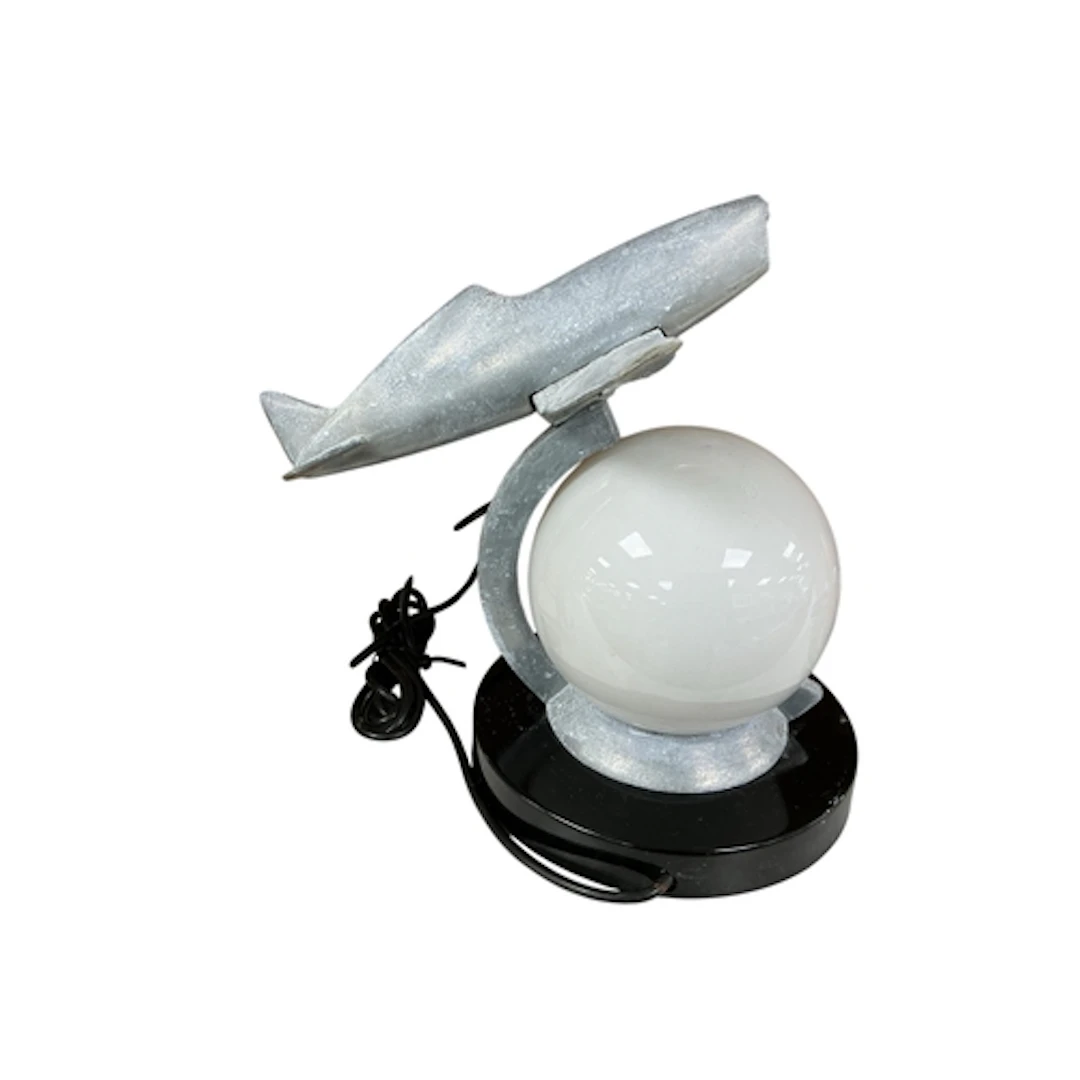 A metal spitfire lamp with opaque glass shade, height 30cm....
