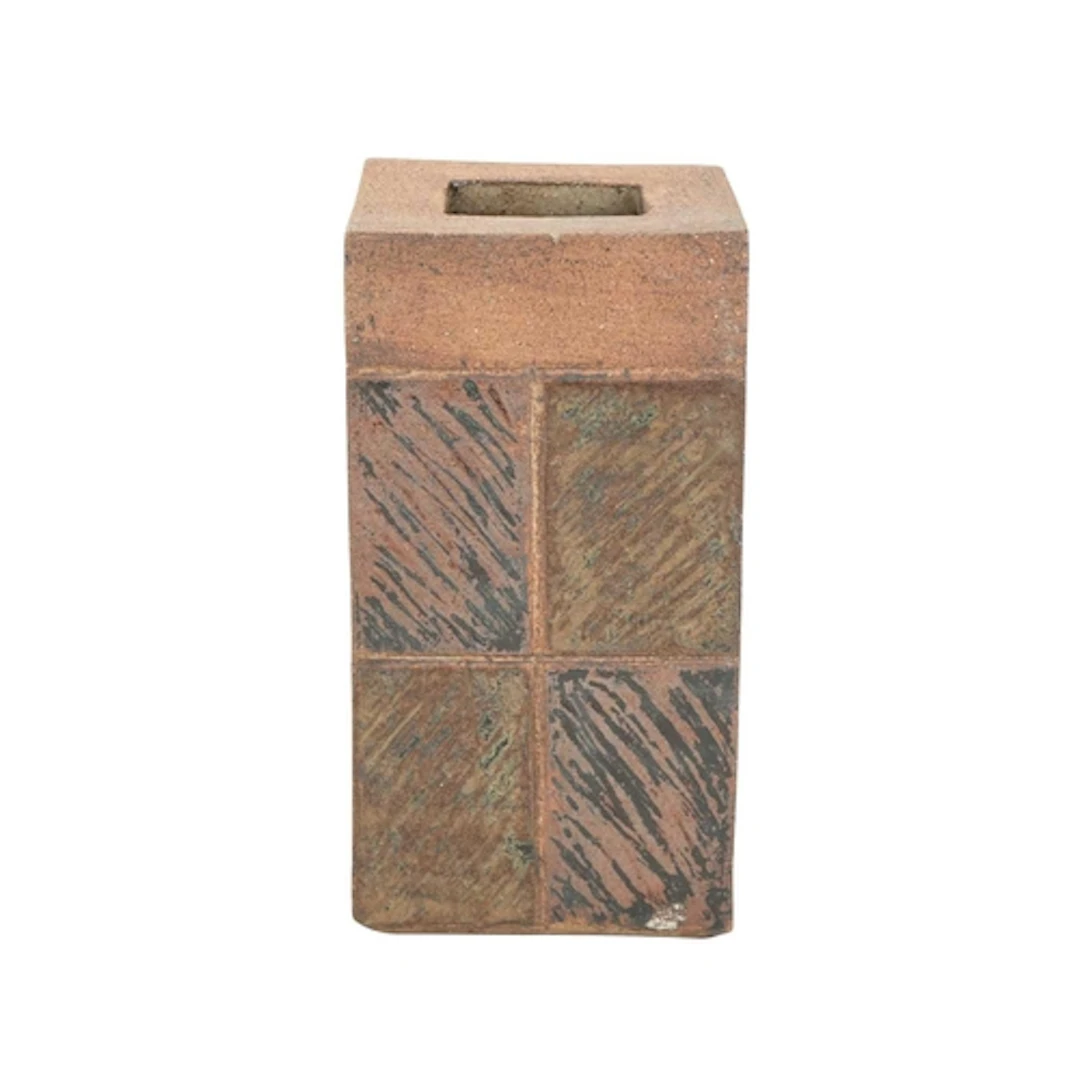A studio pottery Brutalist vase. Of rectangular form, with t...