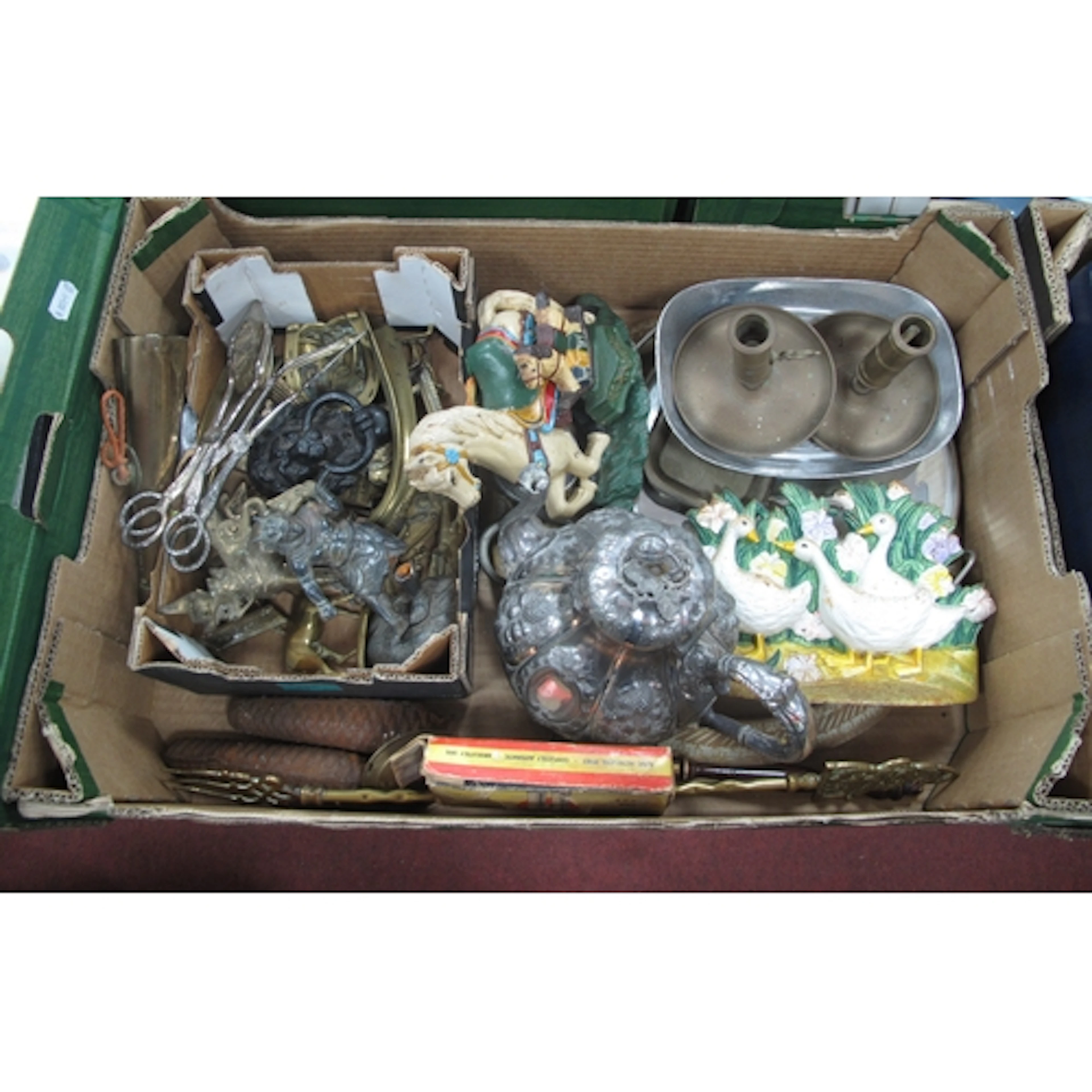 Metalware, including a quantity of brass ornaments, figures,...
