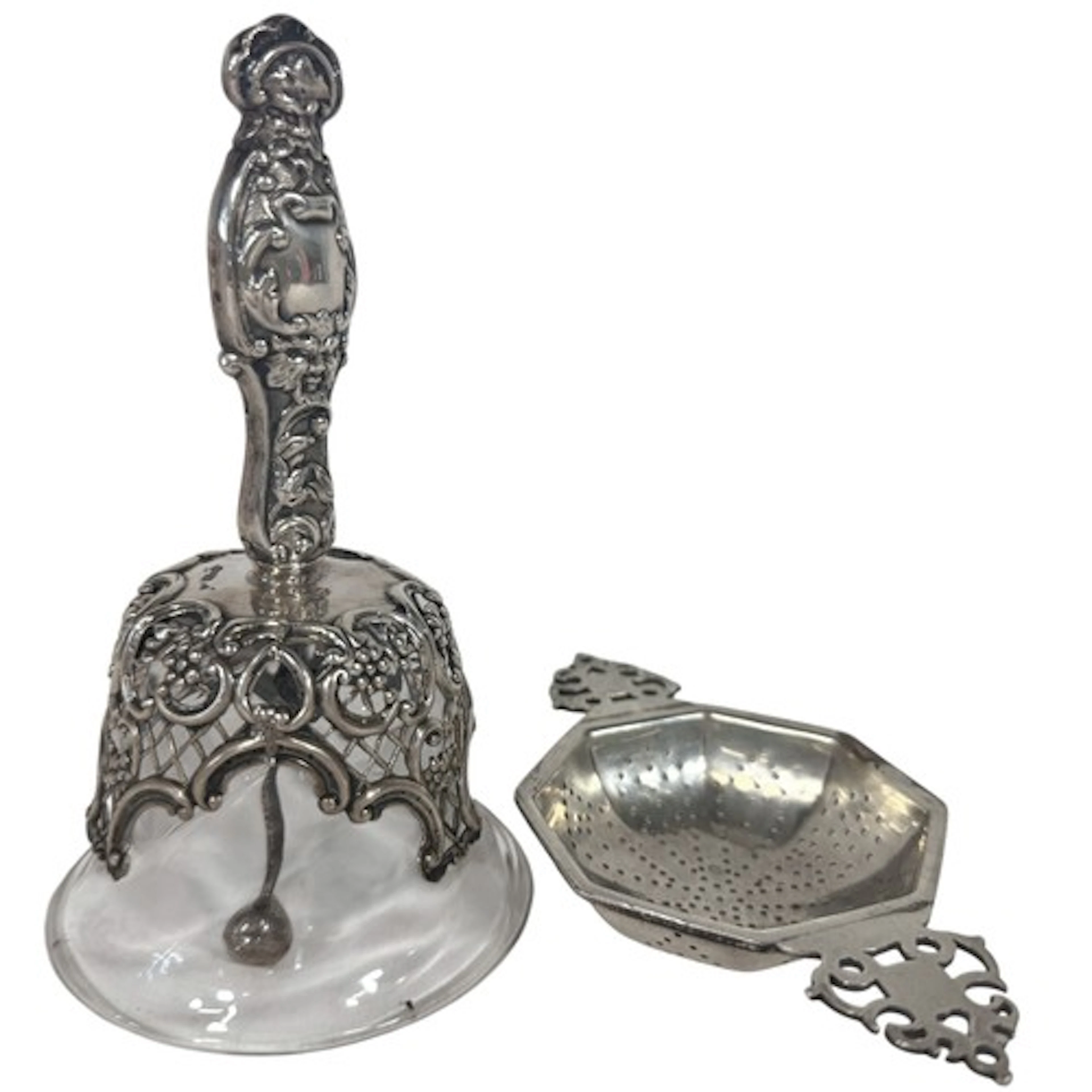 An Edwardian silver-mounted glass table/dinner bell, London ...