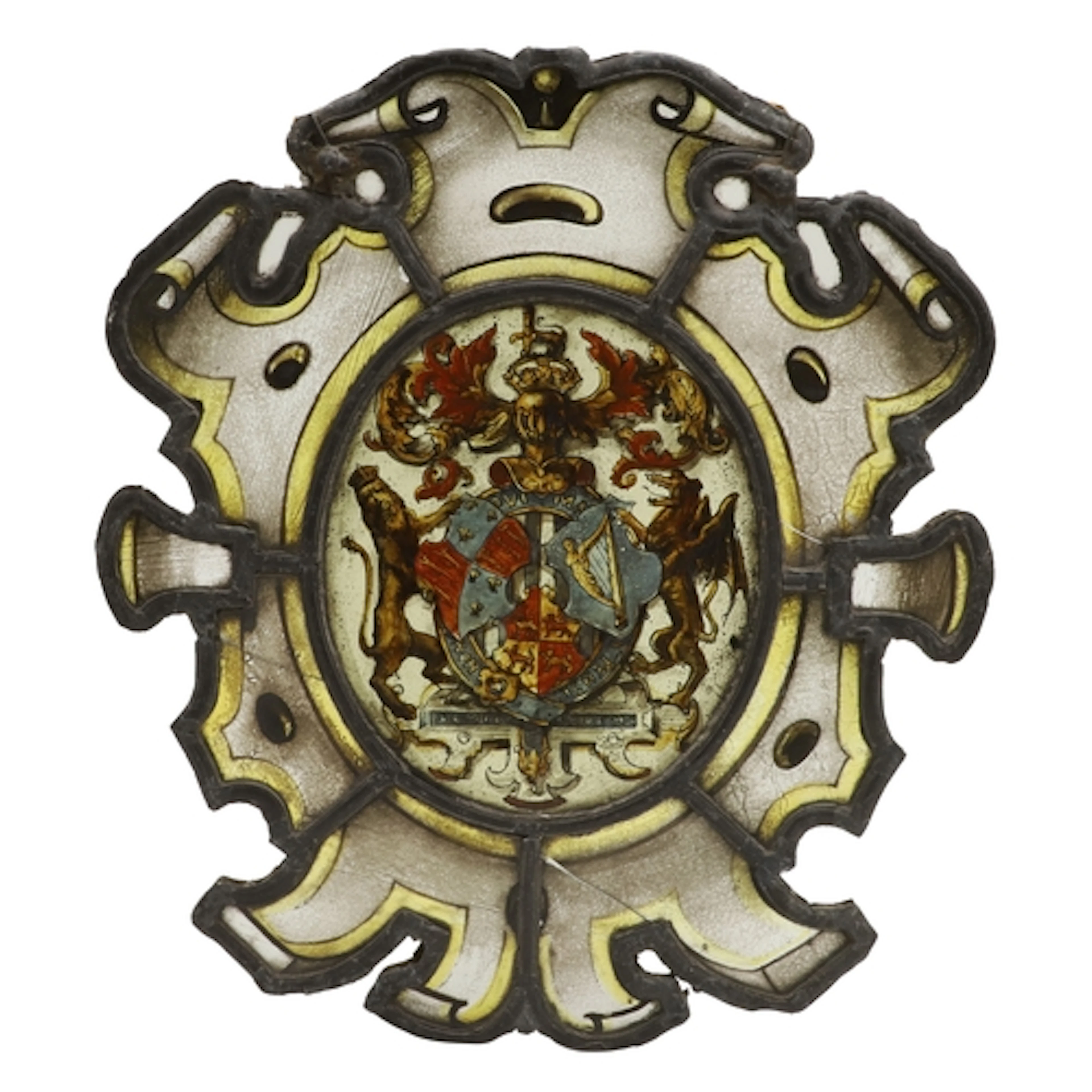 A 19TH CENTURY HERALDIC STAINED GLASS PANEL. illustrating th...