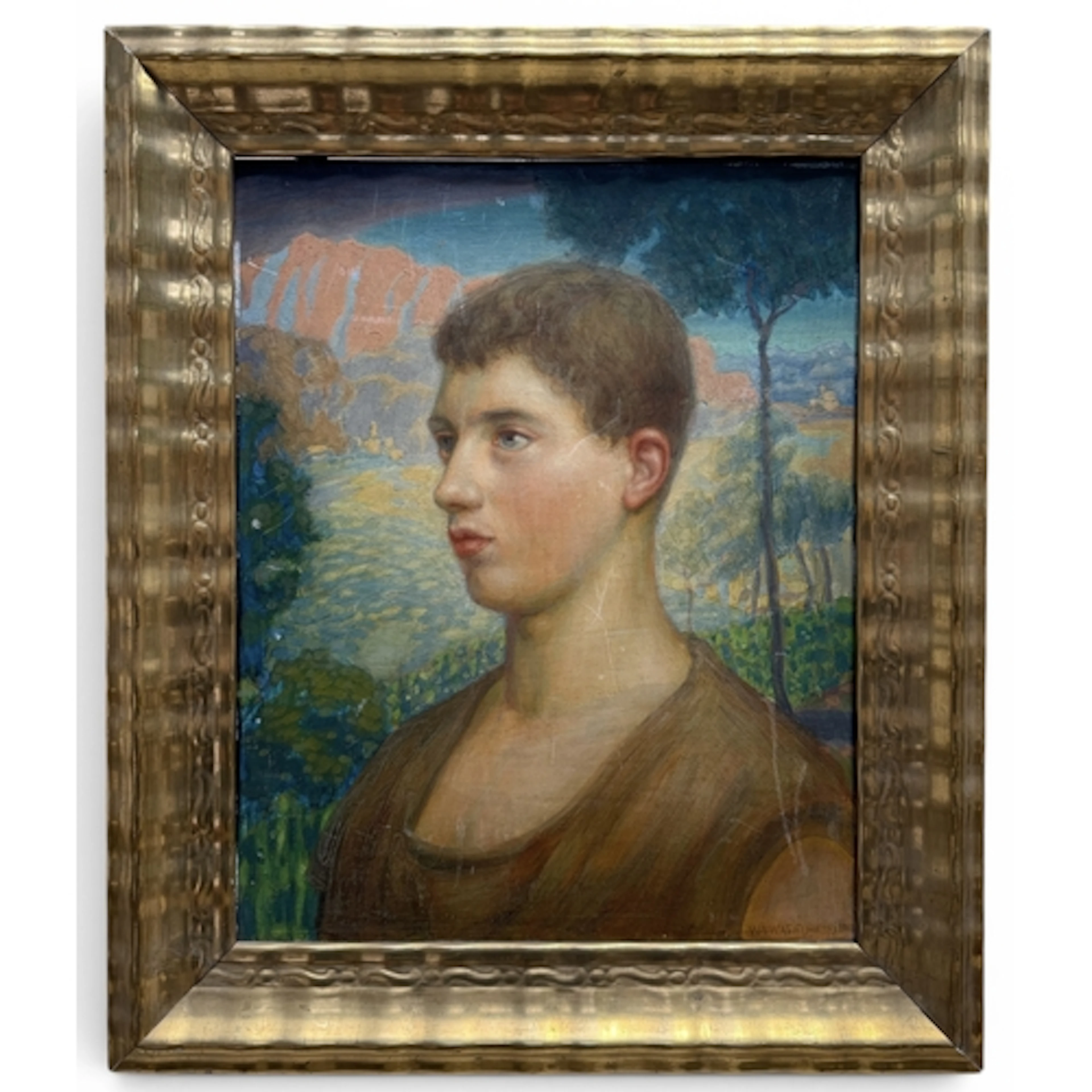 20TH CENTURY SCHOOL: A PORTRAIT OF A YOUNG MAN Oil on panel....