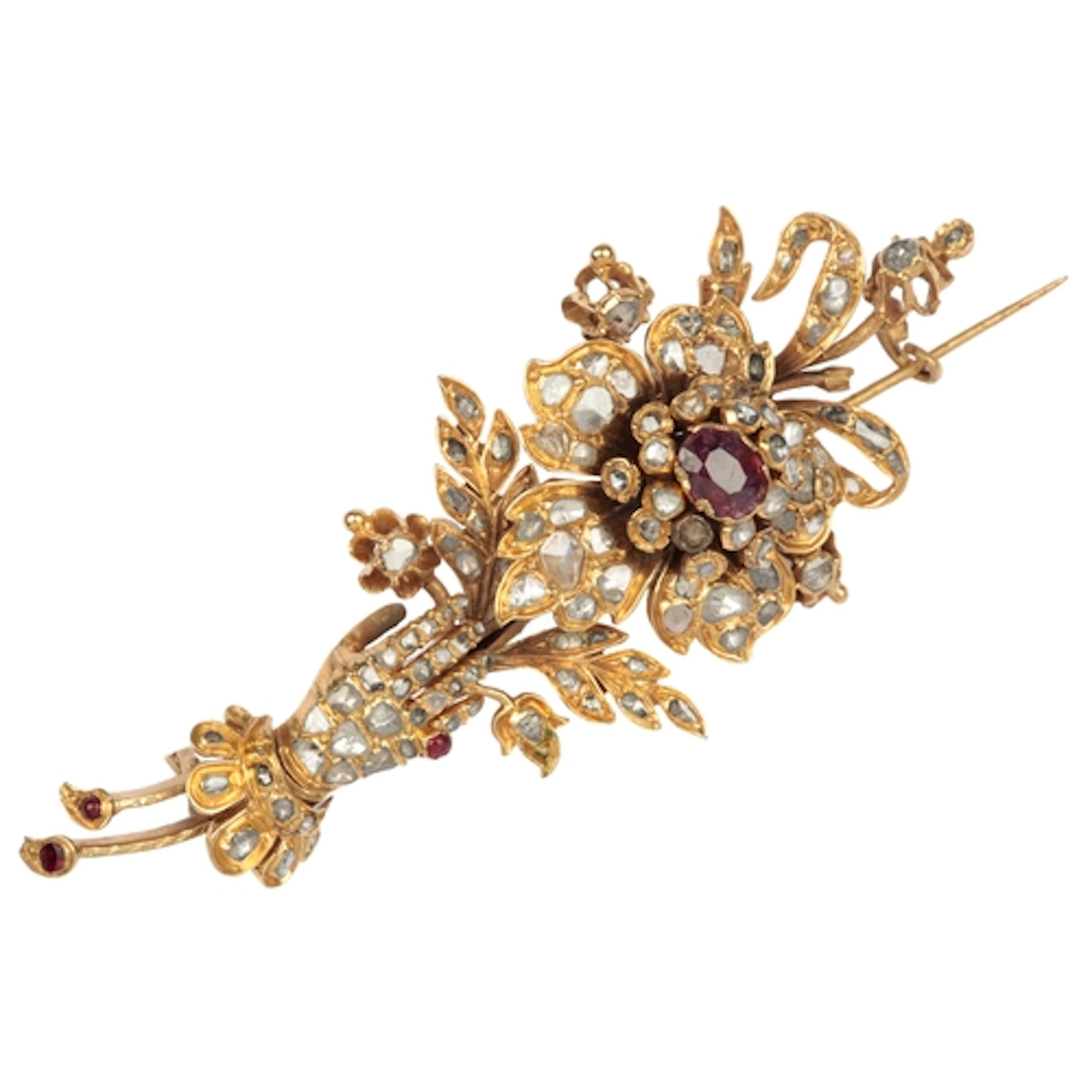 A garnet and diamond brooch, possibly Ottoman, 19th century,...