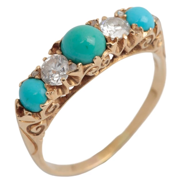 A turquoise and diamond five-stone ring, early 20th century,...