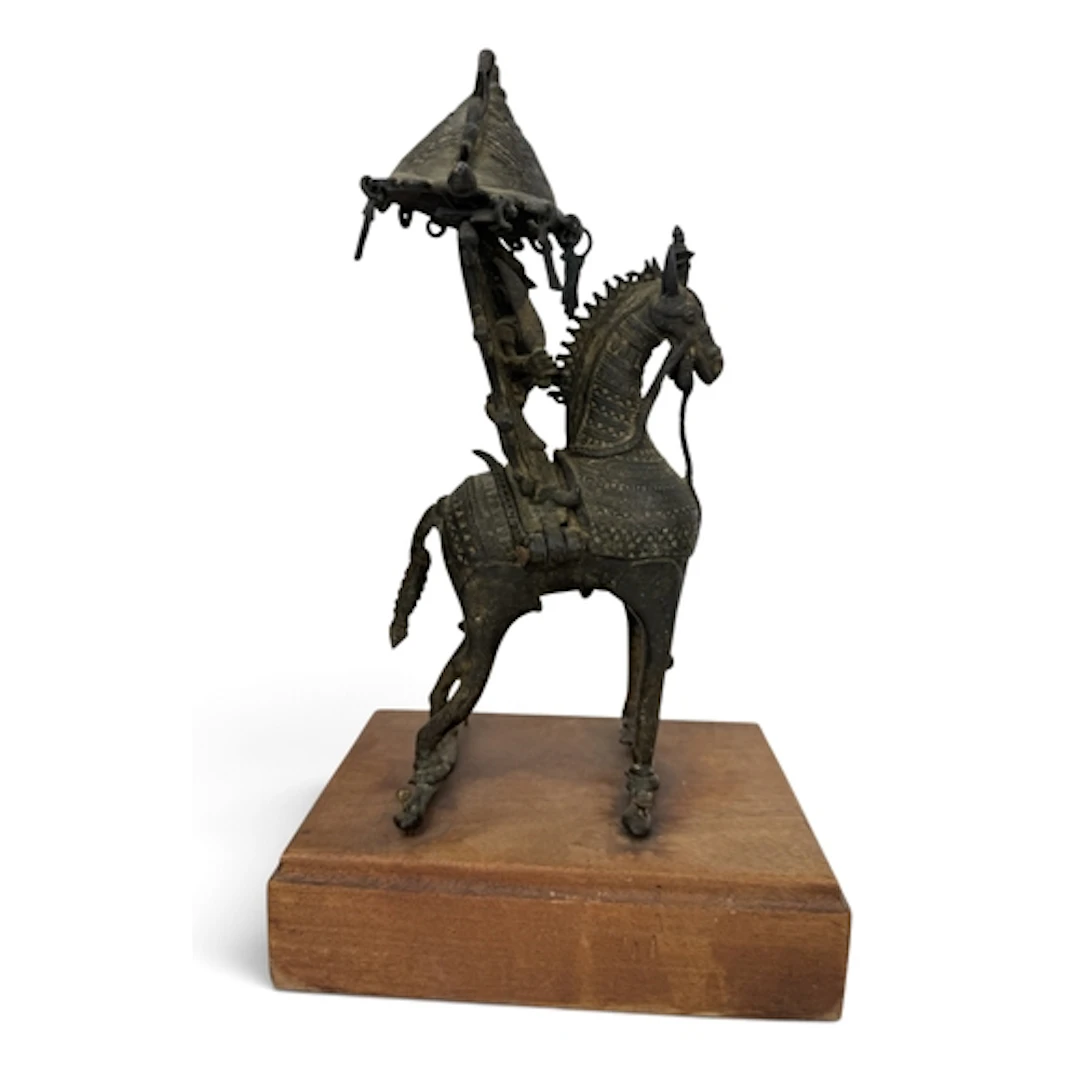 A 18TH/19TH C INDIAN BRONZE HORSE AND RIDER TRIBEL DEITY Chh...