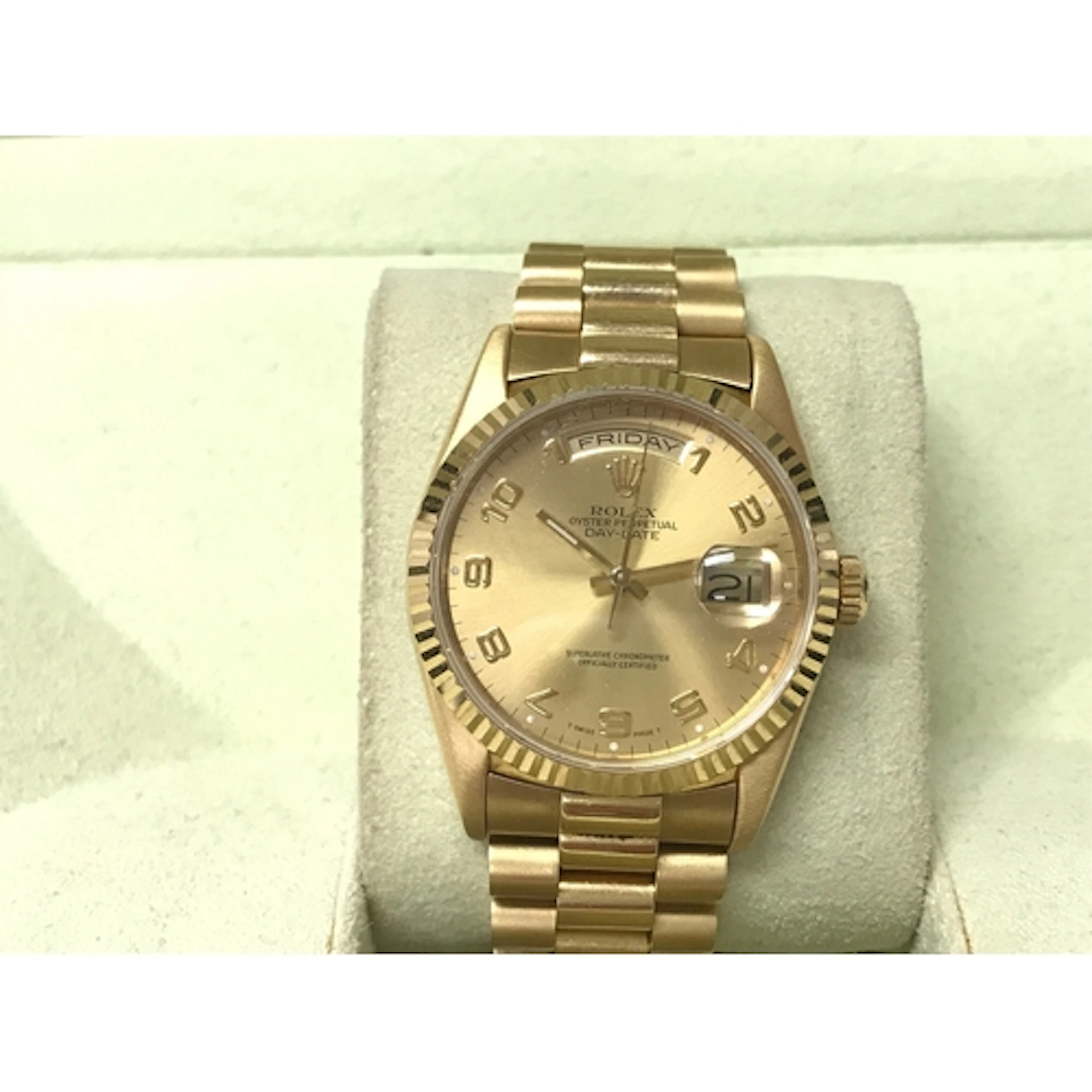 Rolex Day-Date in 18ct gold Circa 1989. Model 18238. Seen ru...
