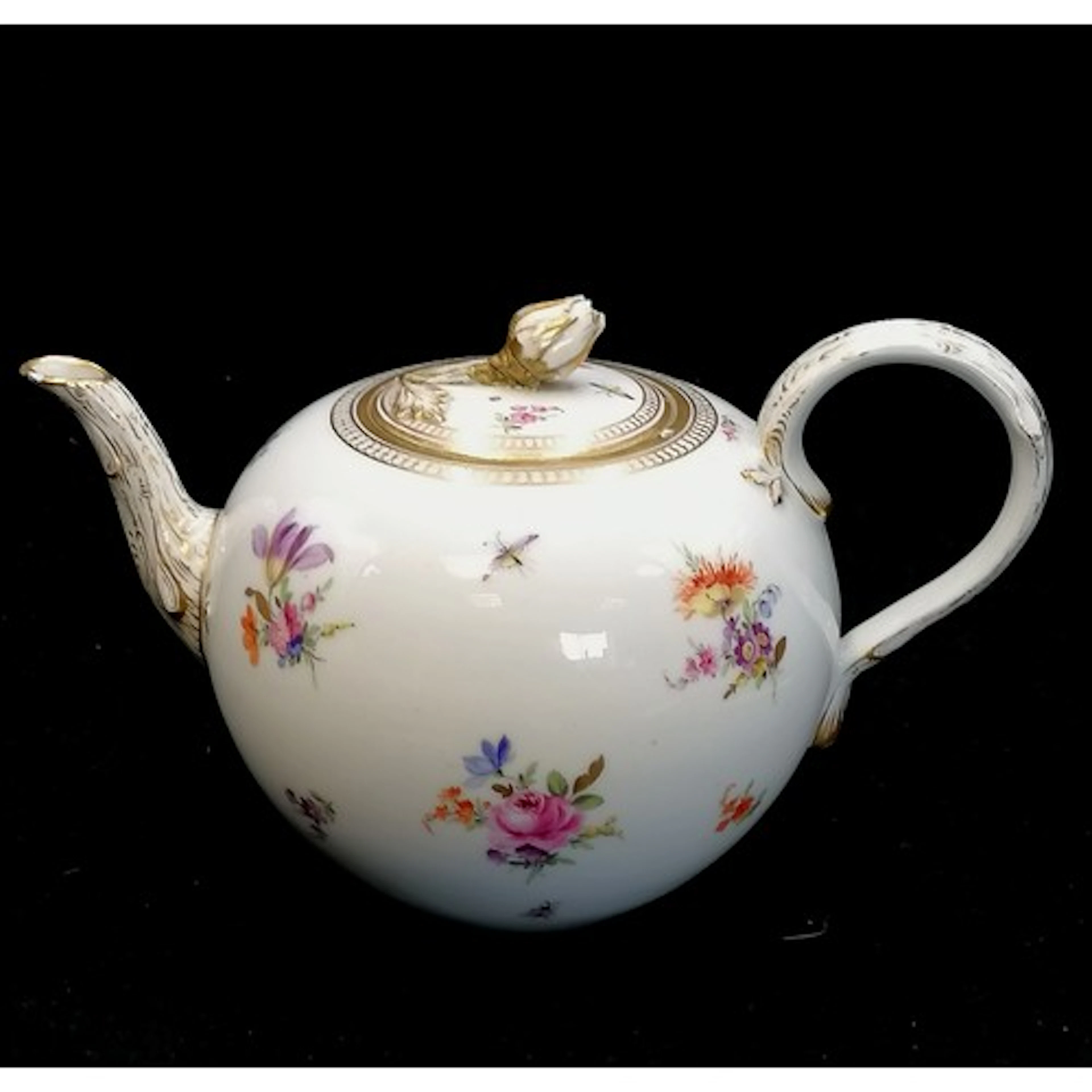 Antique Meissen marked hand decorated teapot with flower & b...