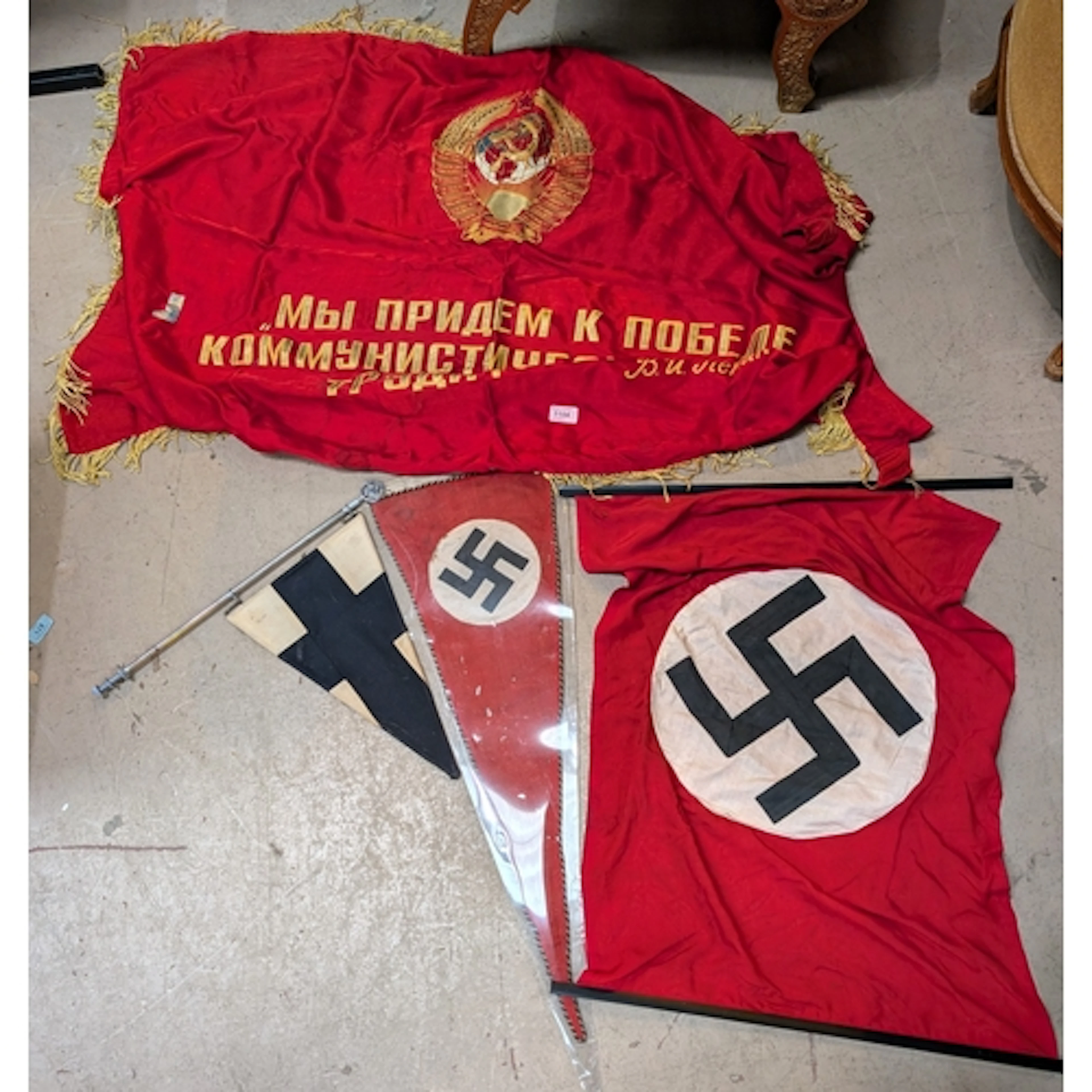 USSR flag red with gold details, a German WWII period Pennan...