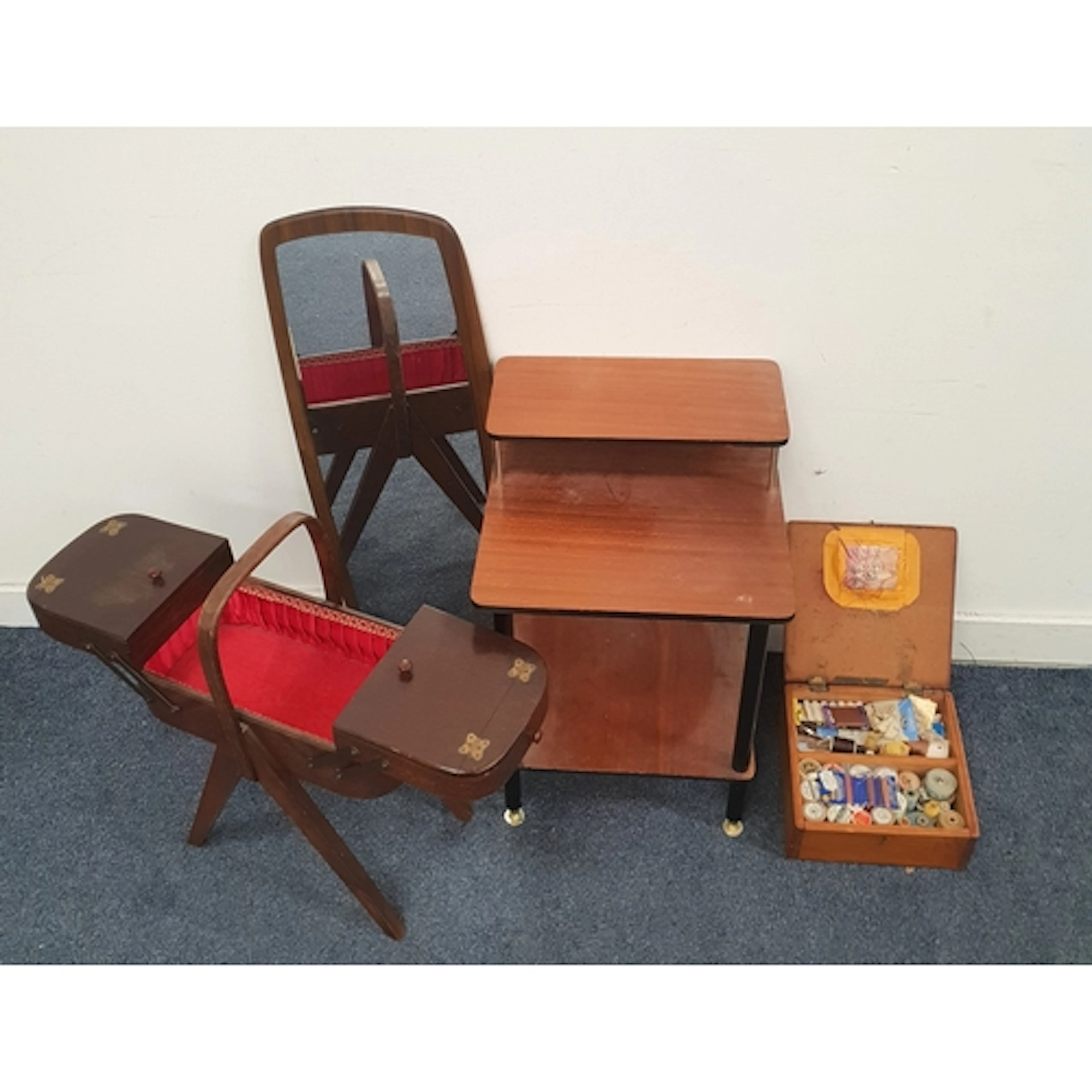 MID CENTURY CANTILEVER SEWING BOX by maker Morco, with lift...