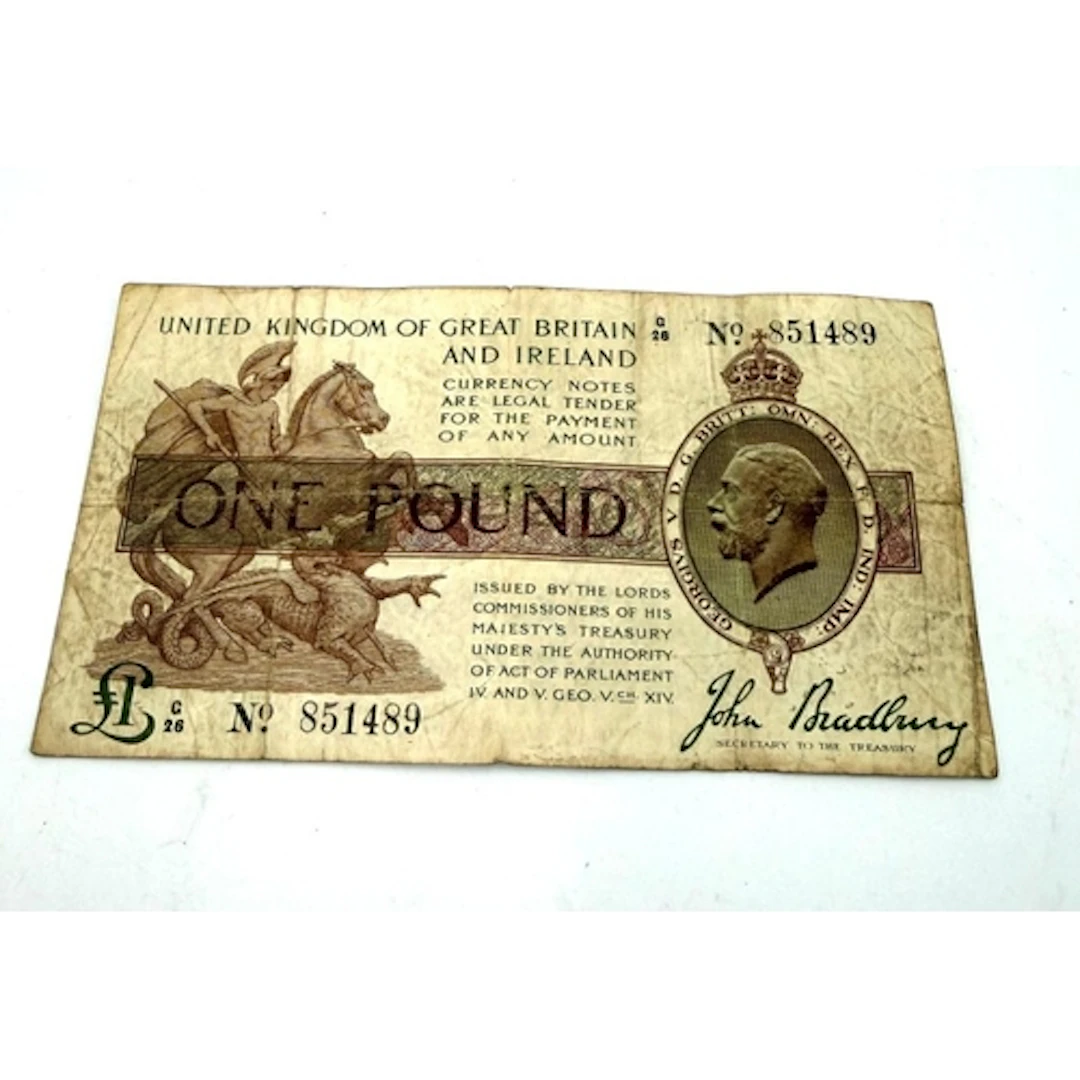 A George V one pound banknote. No 851489