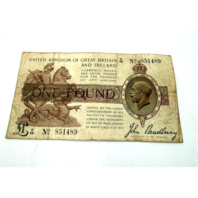 A George V one pound banknote. No 851489