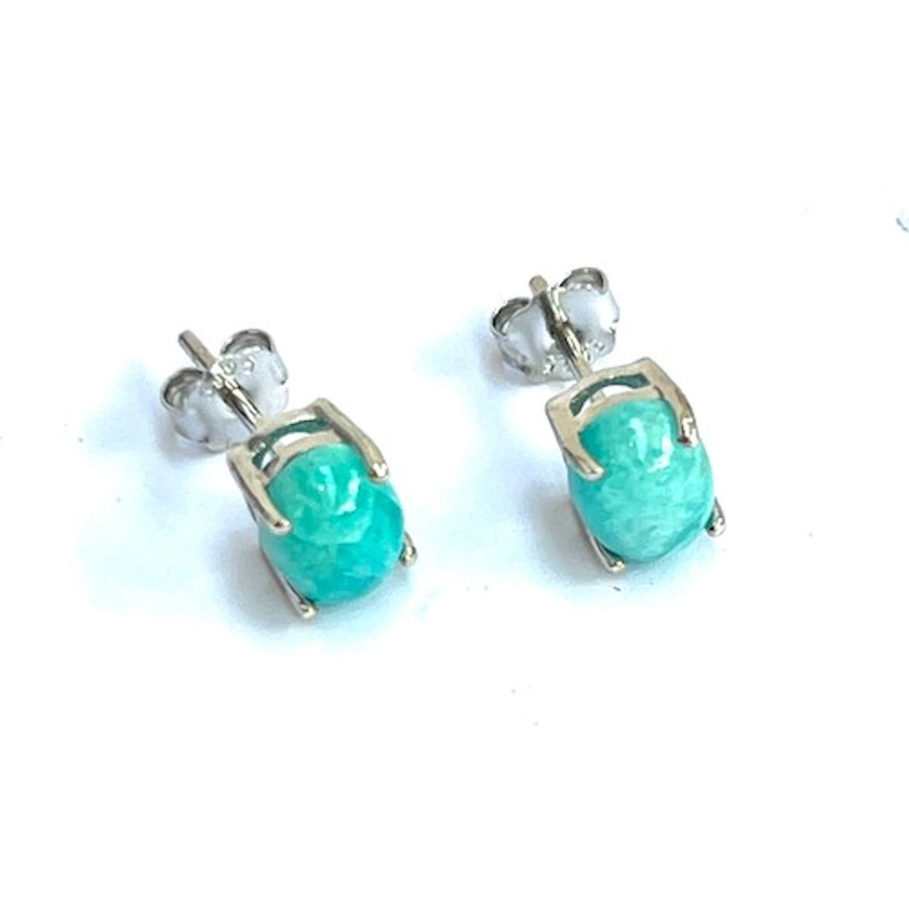 A pair of silver mounted amazonite stud earrings