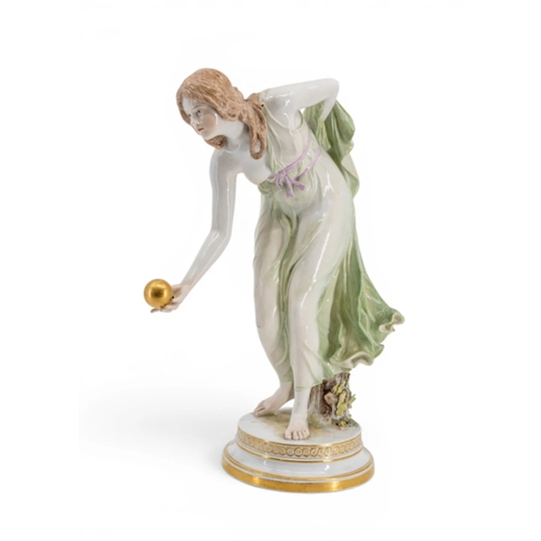 WALTER SCHOTT, FOR MEISSEN, a female figure, the 'Kugelspiel...